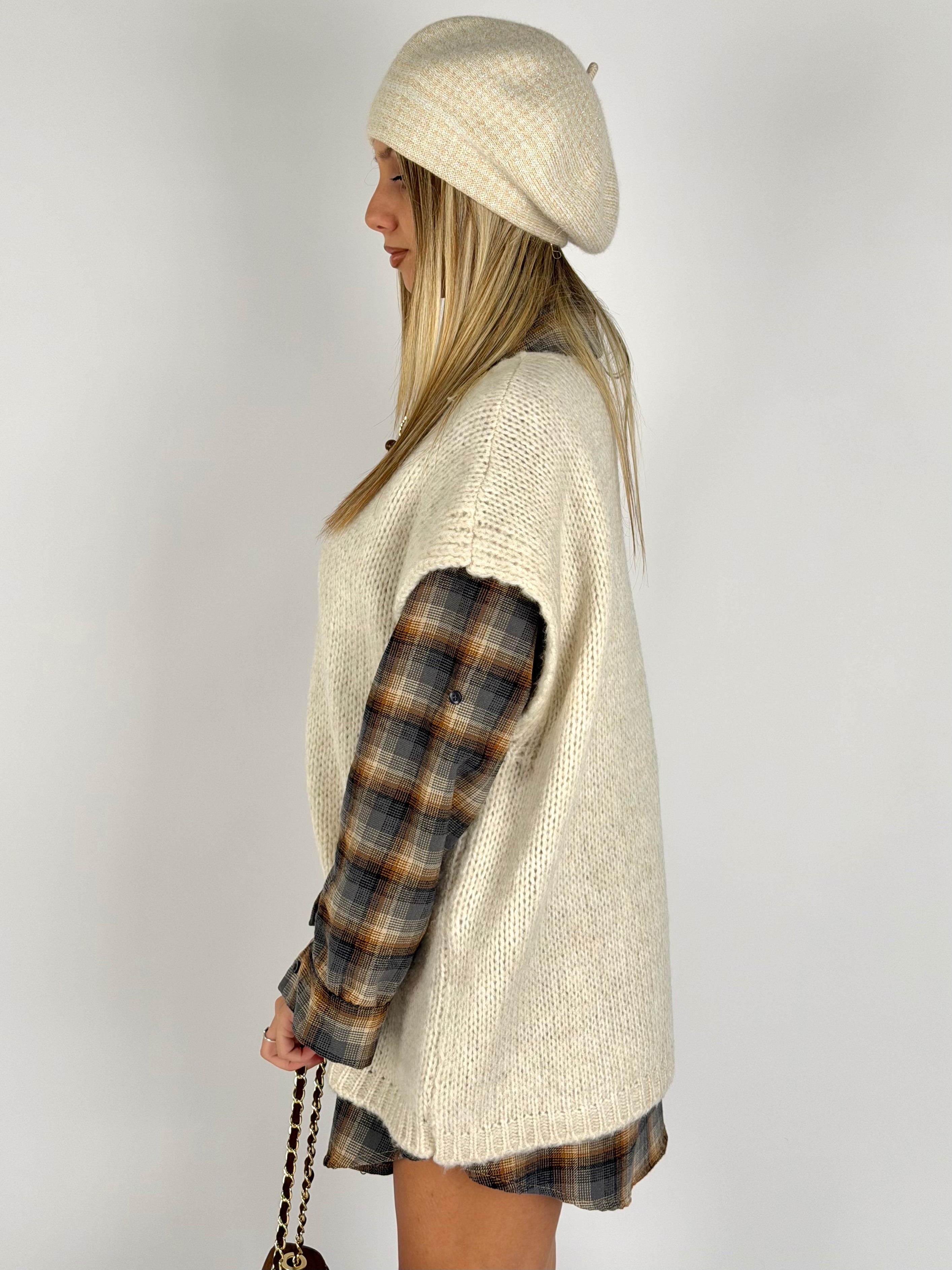 Smanicato + sciarpa beige