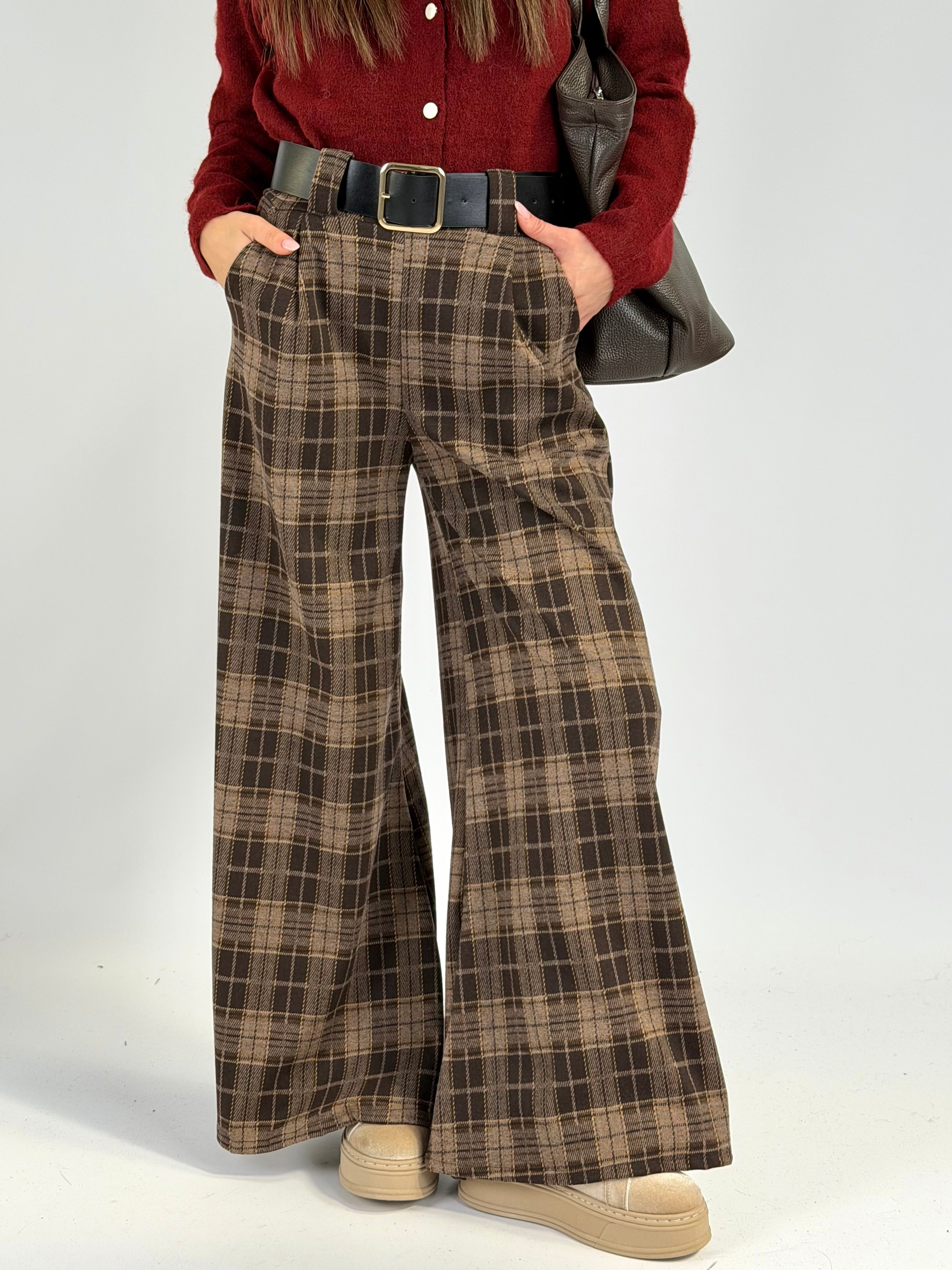 Pantalone quadri marrone