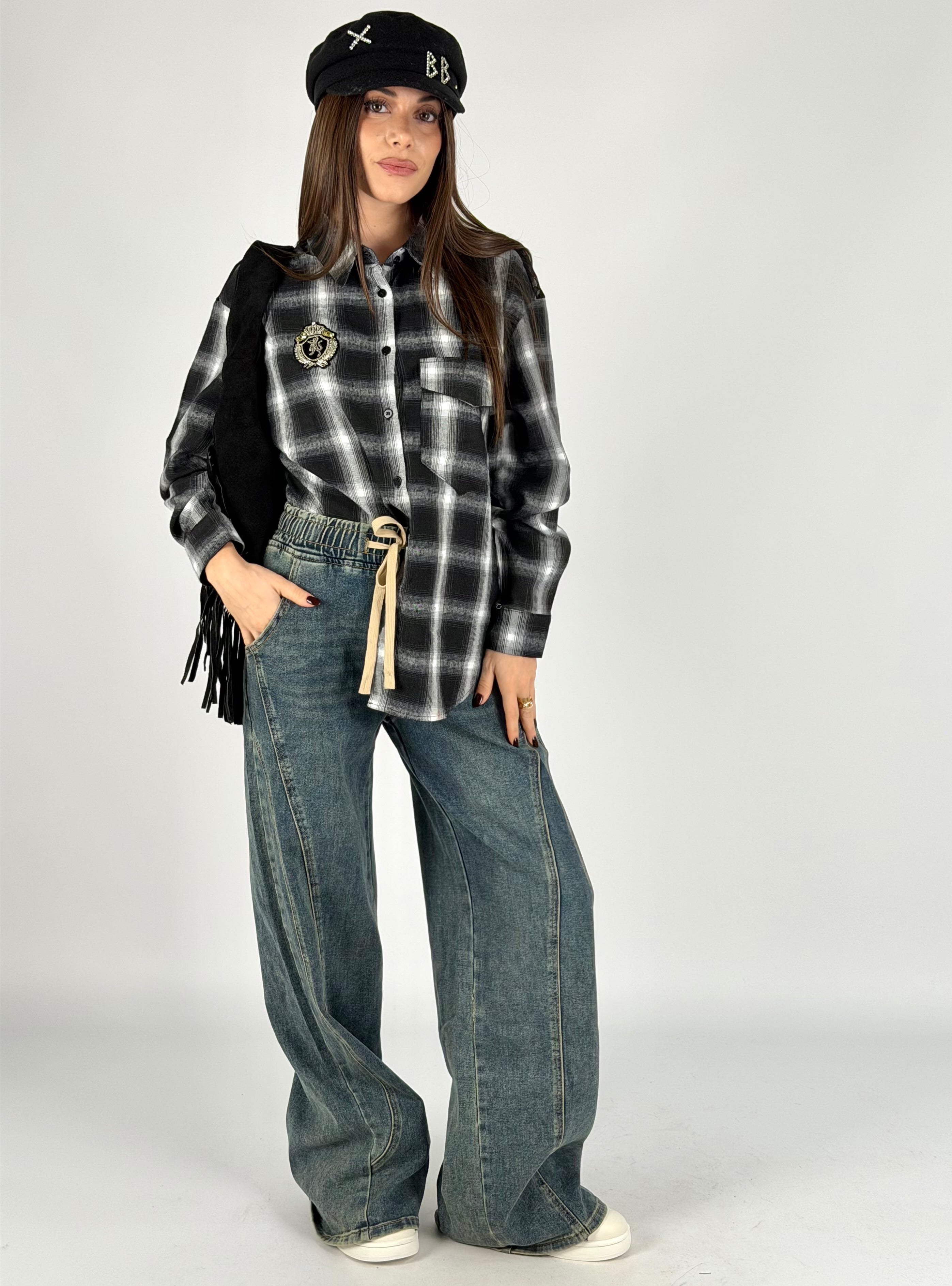 Camicia a quadri bianca e nera