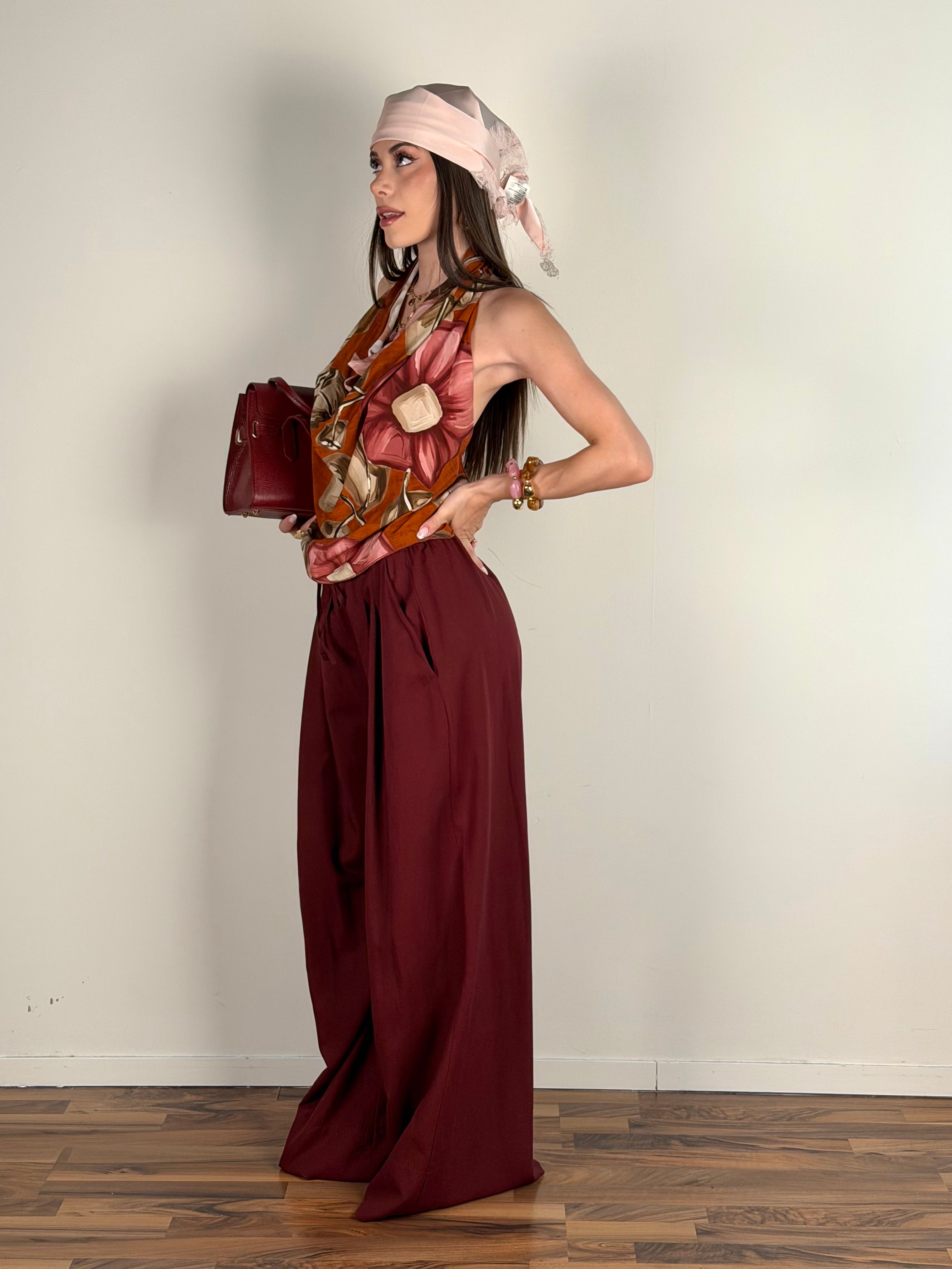 Pantalone lino Mirage bordeaux