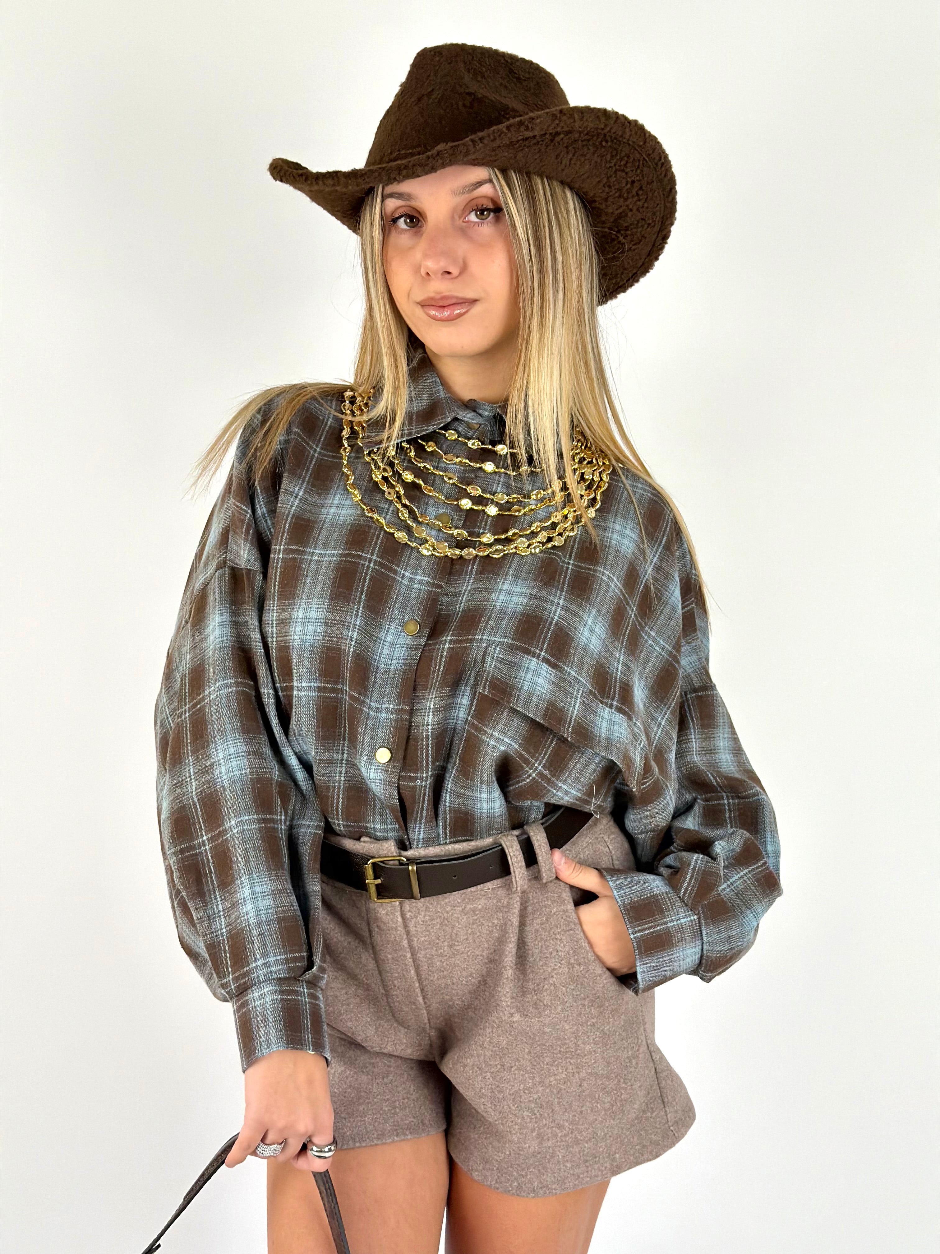 Camicia check Greta celeste