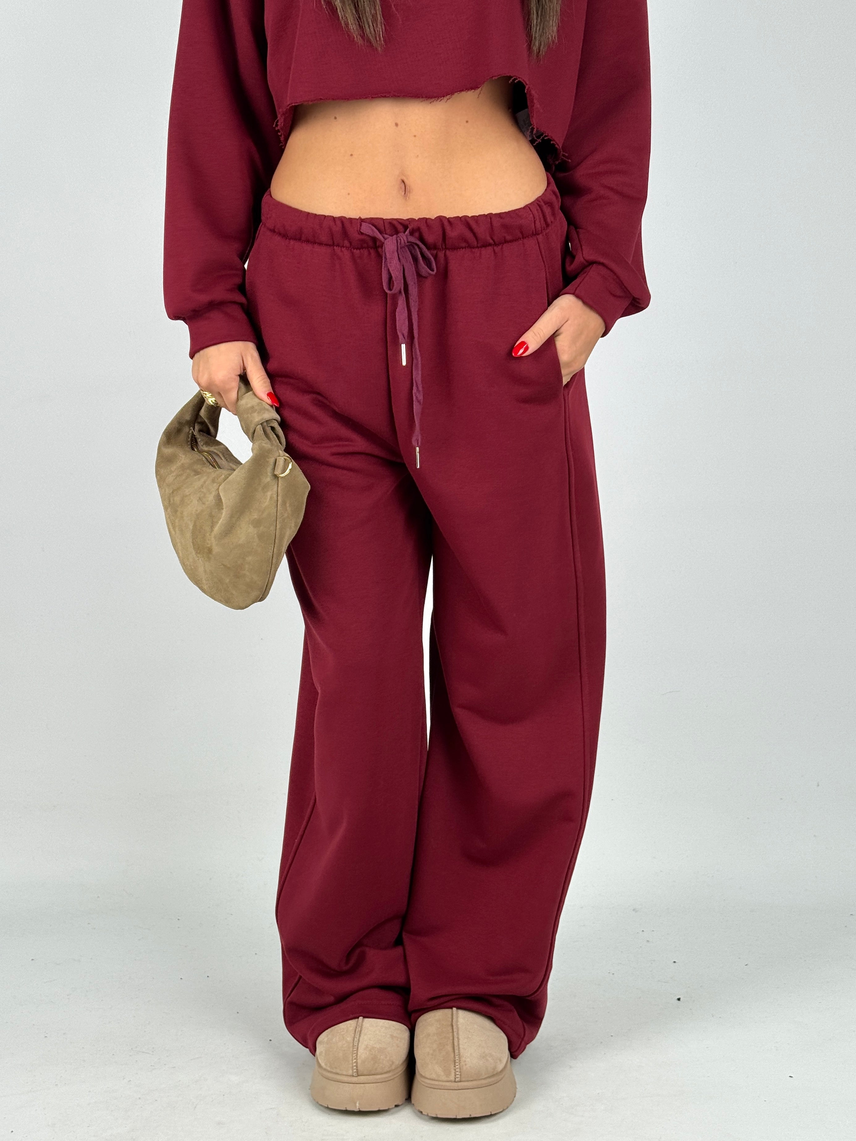 Pantalone tuta crop bordeaux