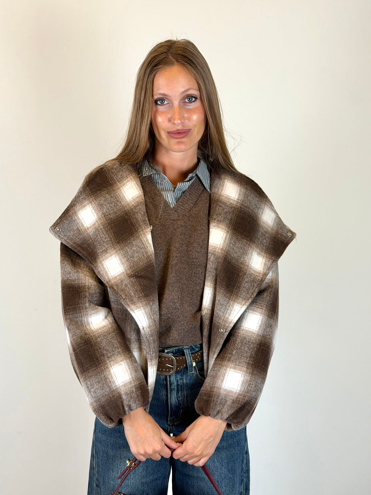 Cappotto check tabacco