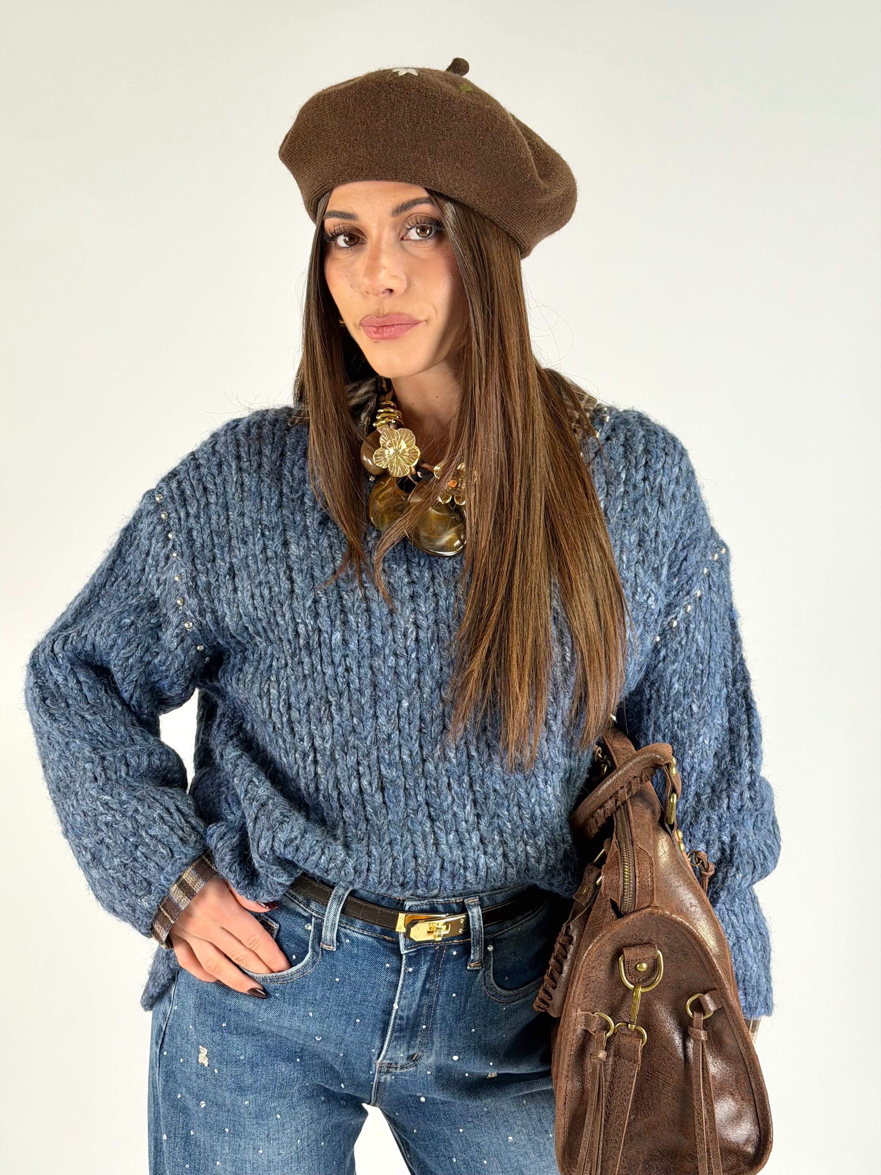 Maglia borchiette blu