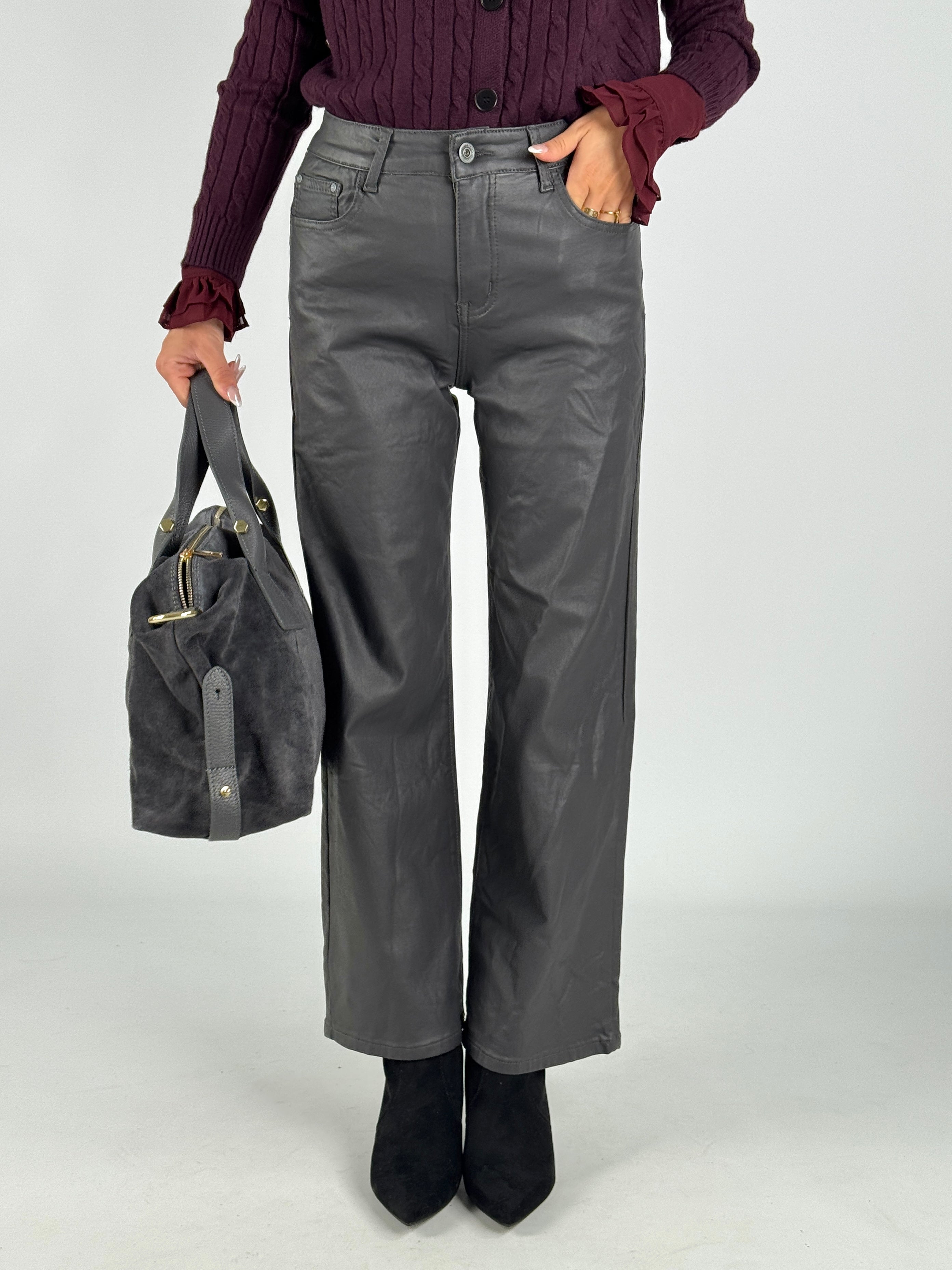 Pantalone in ecopelle Vicy grigio