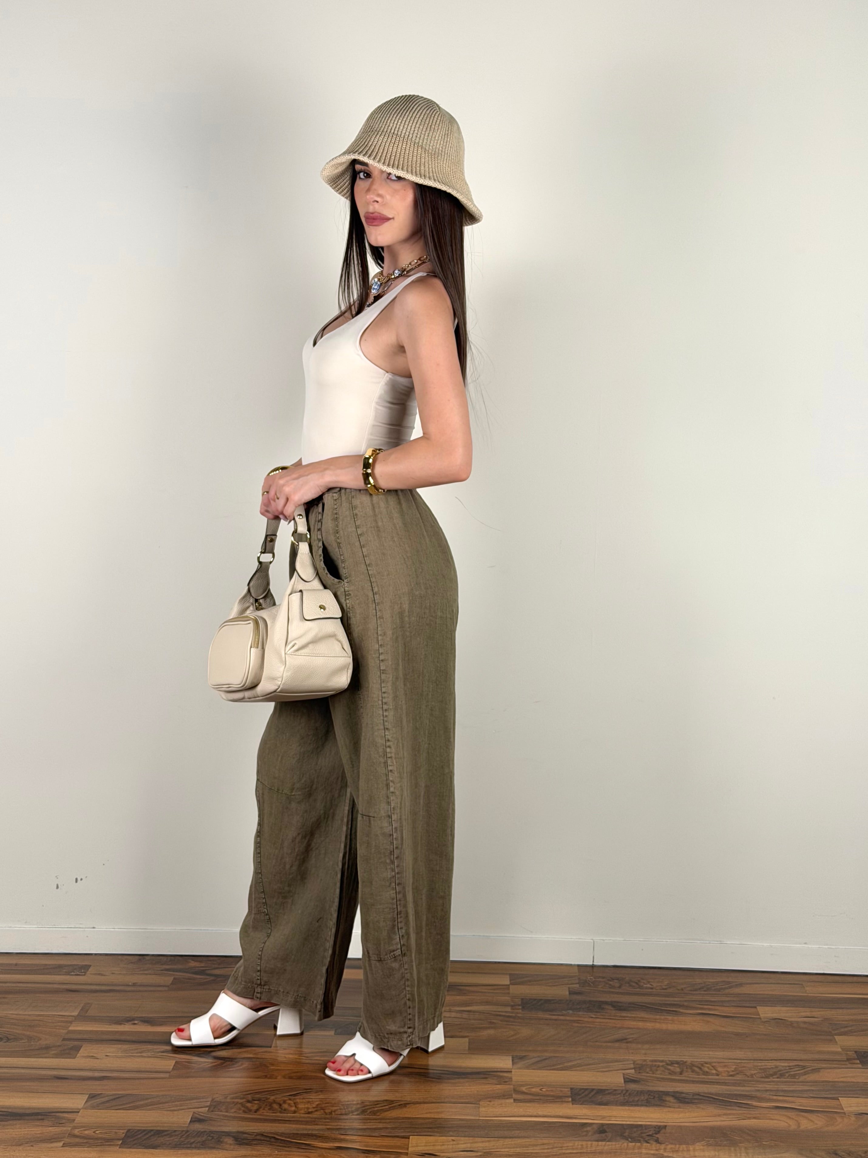 Pantalone puro lino Siena verde