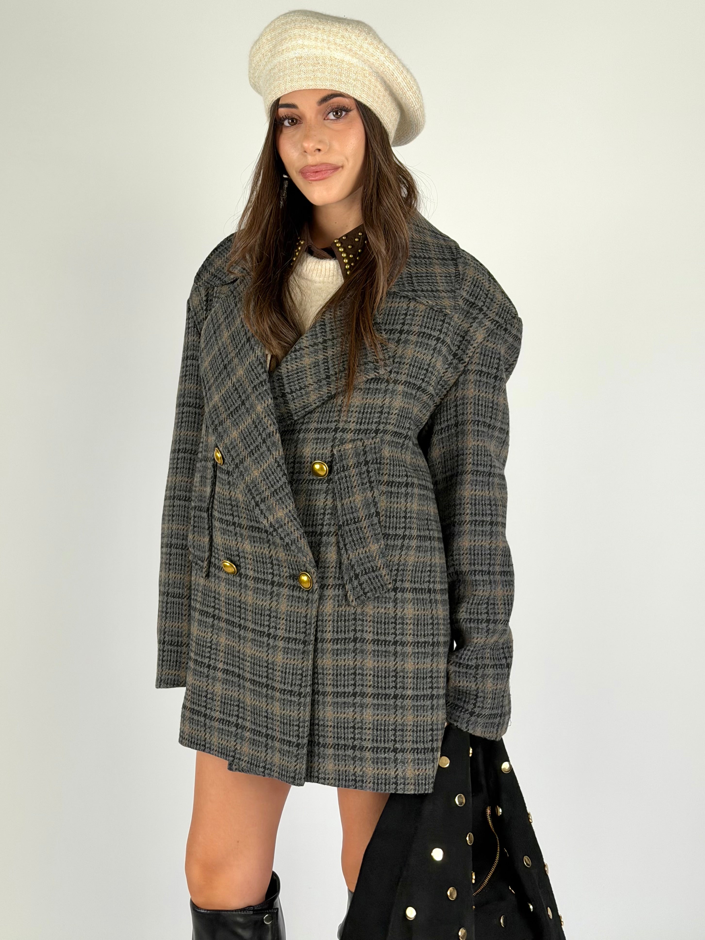 Cappotto check doppio petto