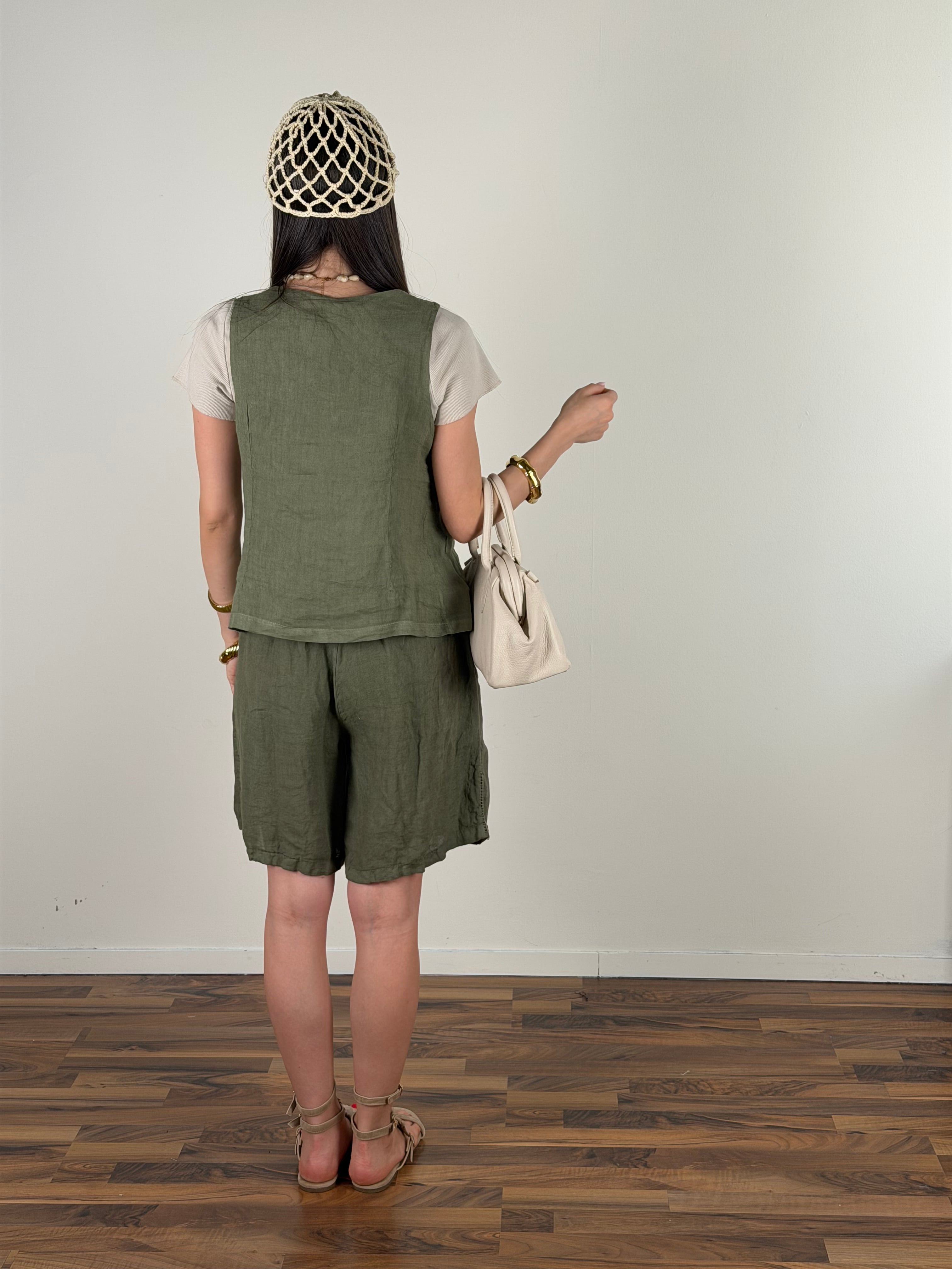 Gilet puro lino Tessa verde