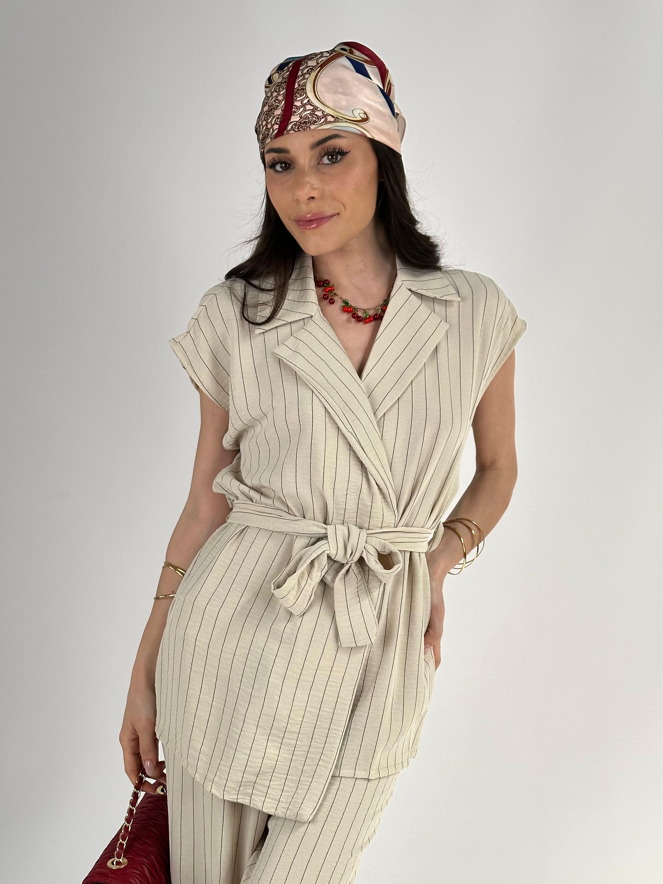 Completo Office gessato beige