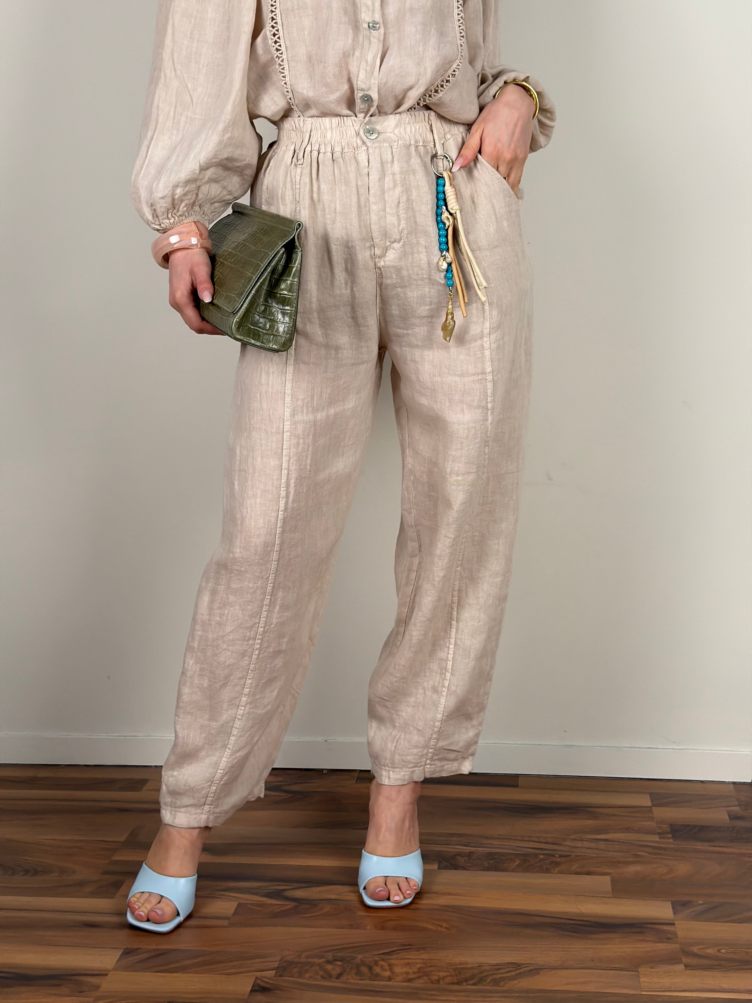 Pantalone Nicole puro lino beige