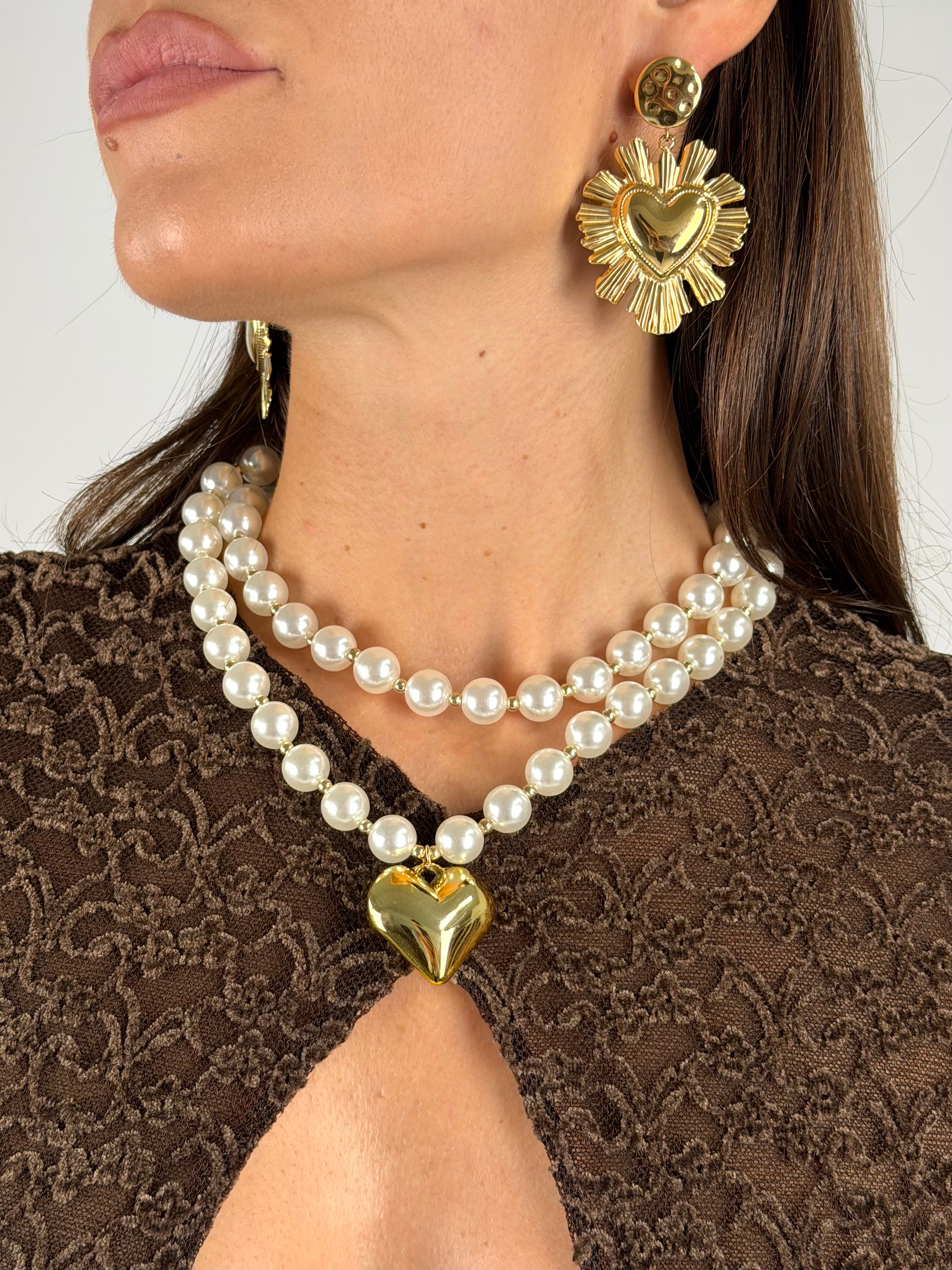 Collana doppia filo perle e cuore