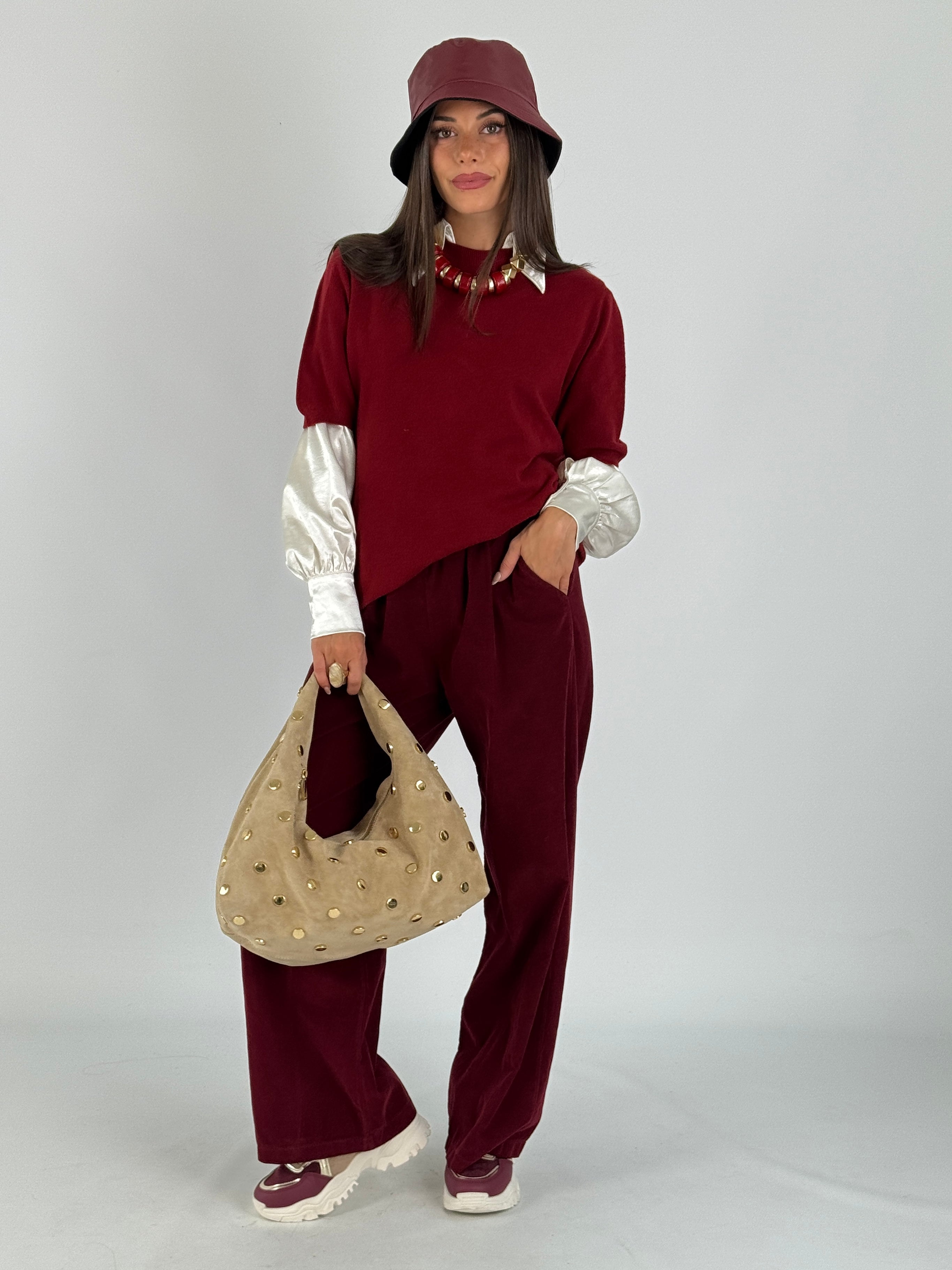 Maglia manica 3/4 sbuffo bordeaux