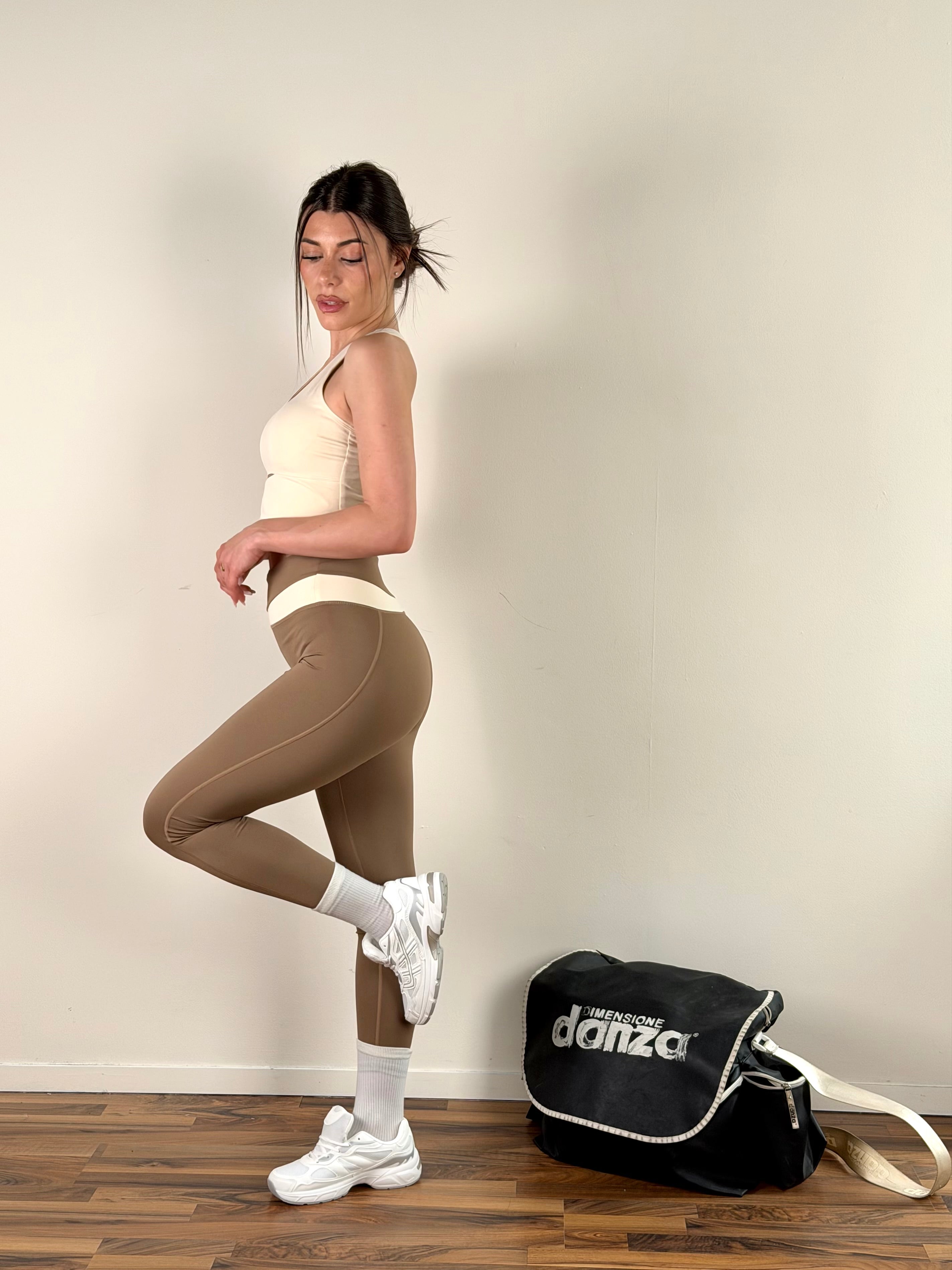 Pantalone Set sportivo bicolor taupe