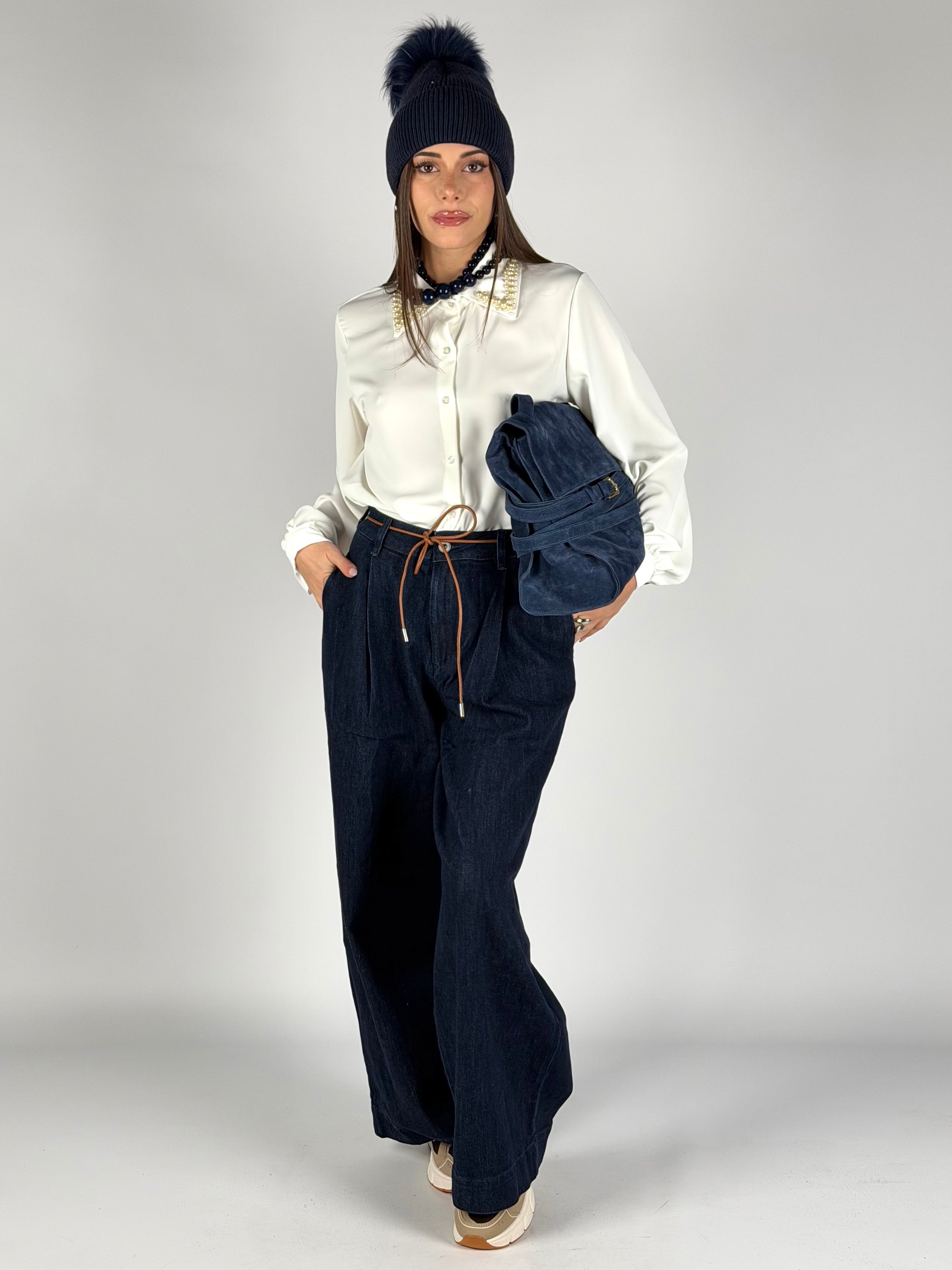 Camicia colletto perle bianca