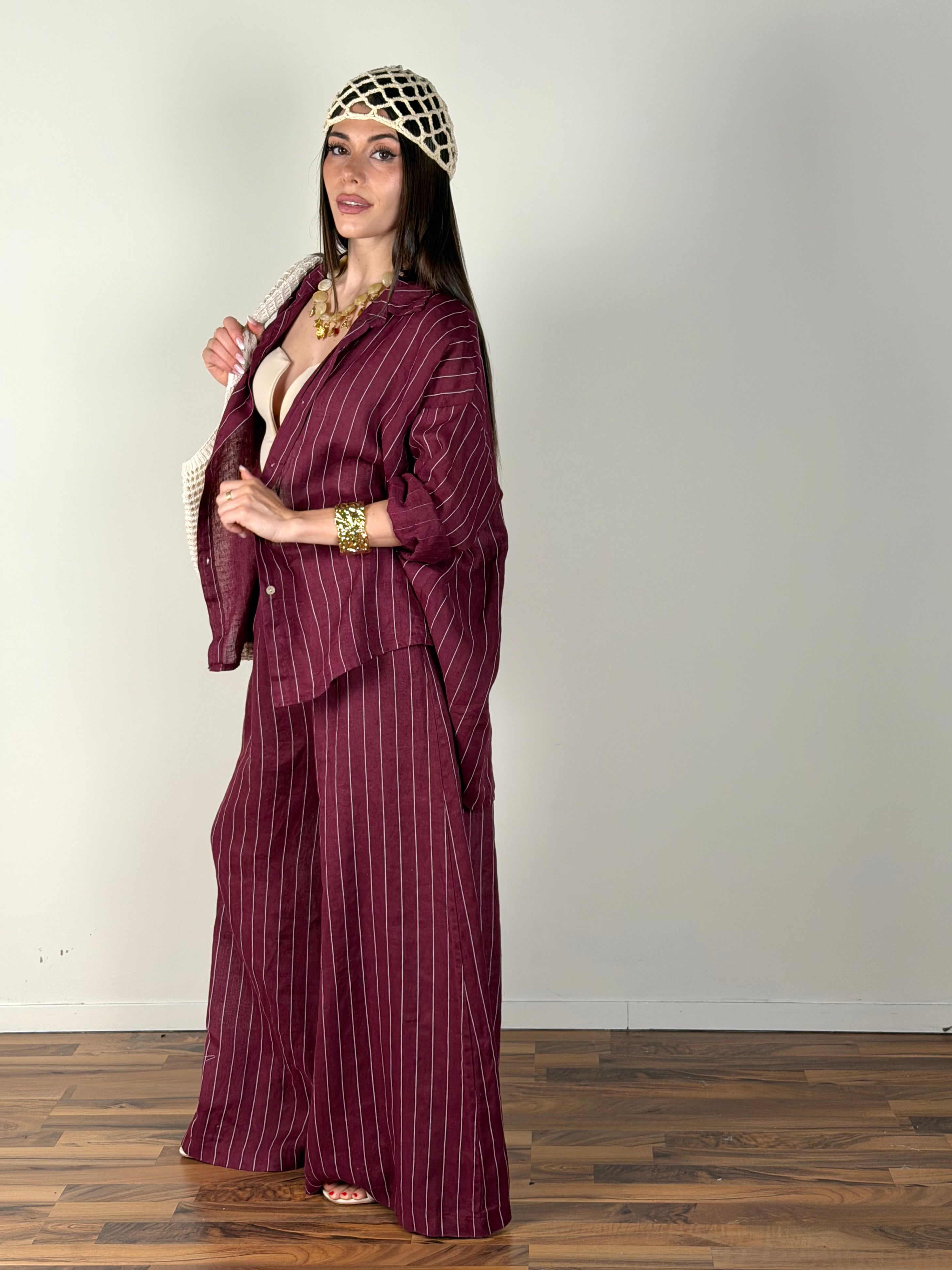 Camicia puro lino Margot bordeaux