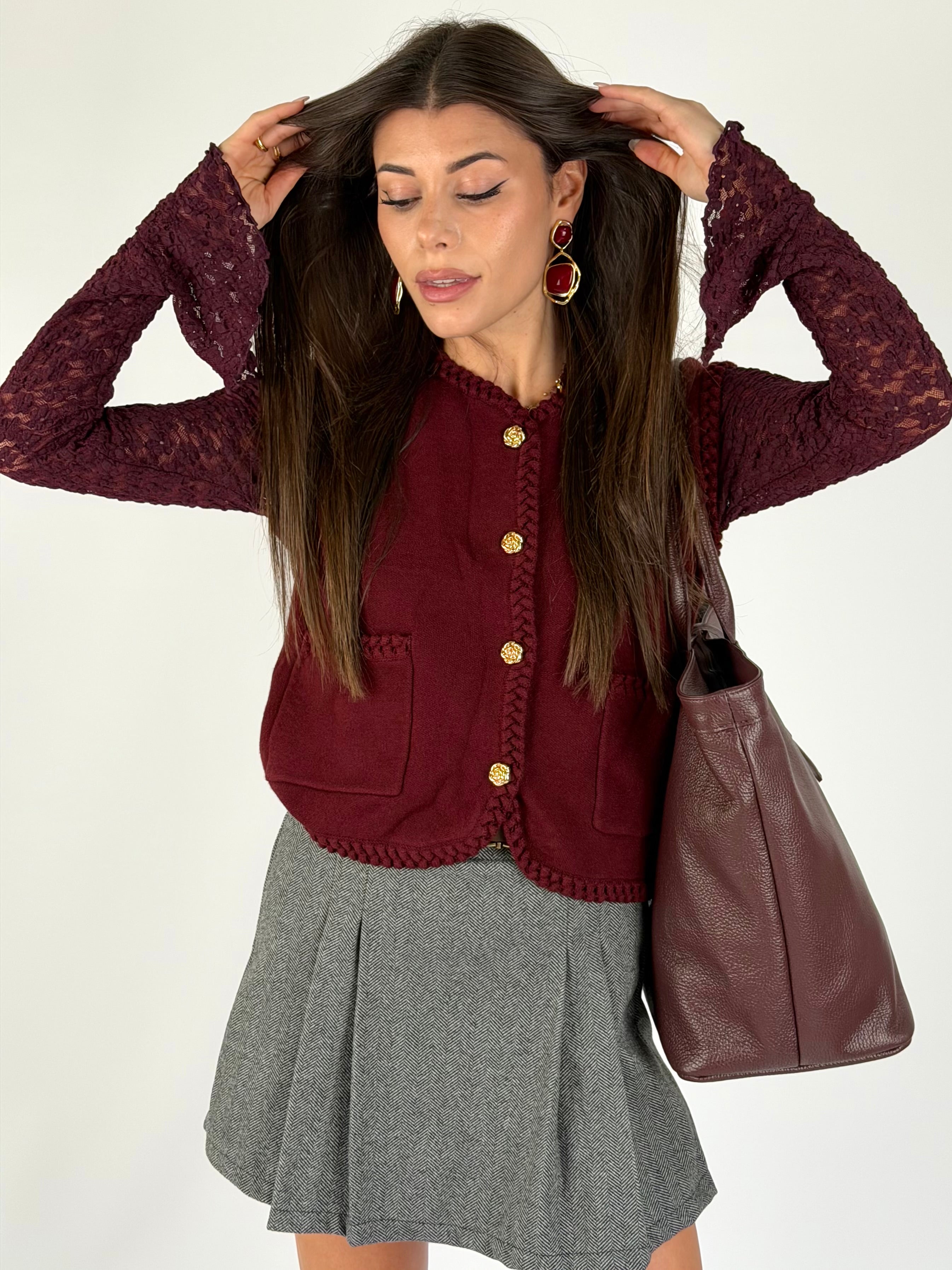 Gilet bottoni treccia bordeaux