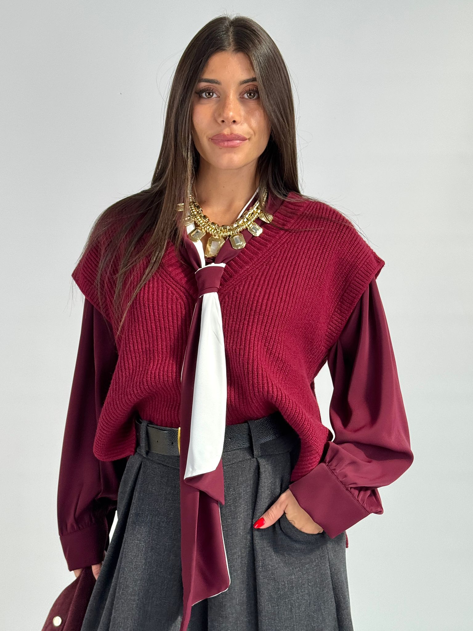 Gilet scollo a V bordeaux