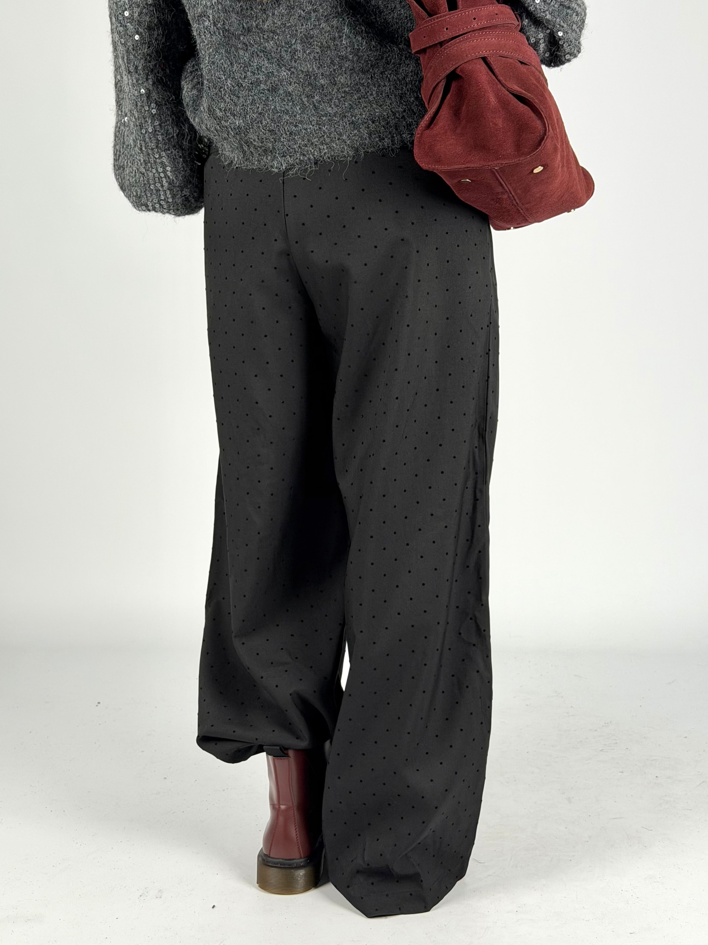 Pantalone pois banda ecopelle nero