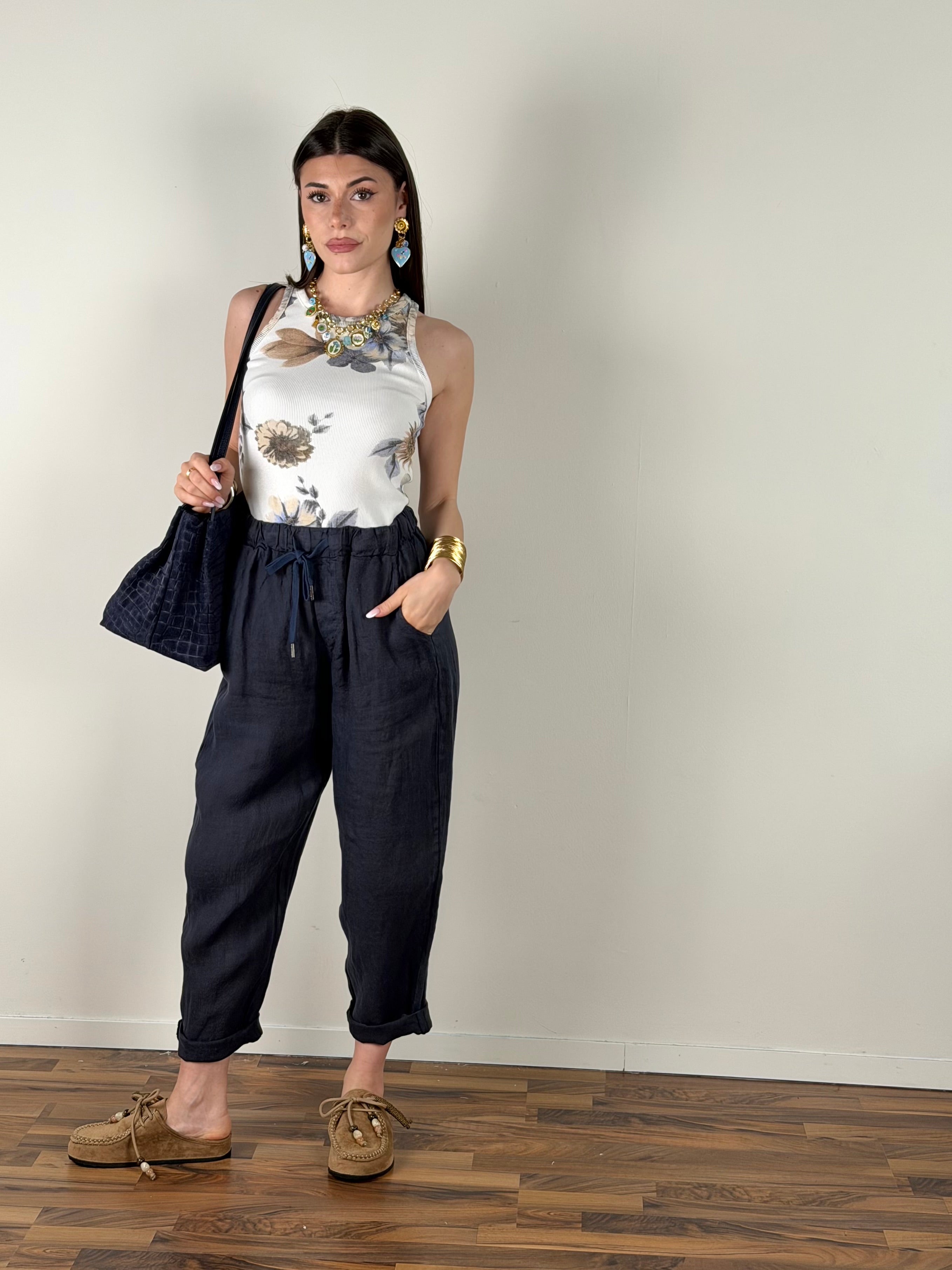 Pantalone lino Napoleone blu