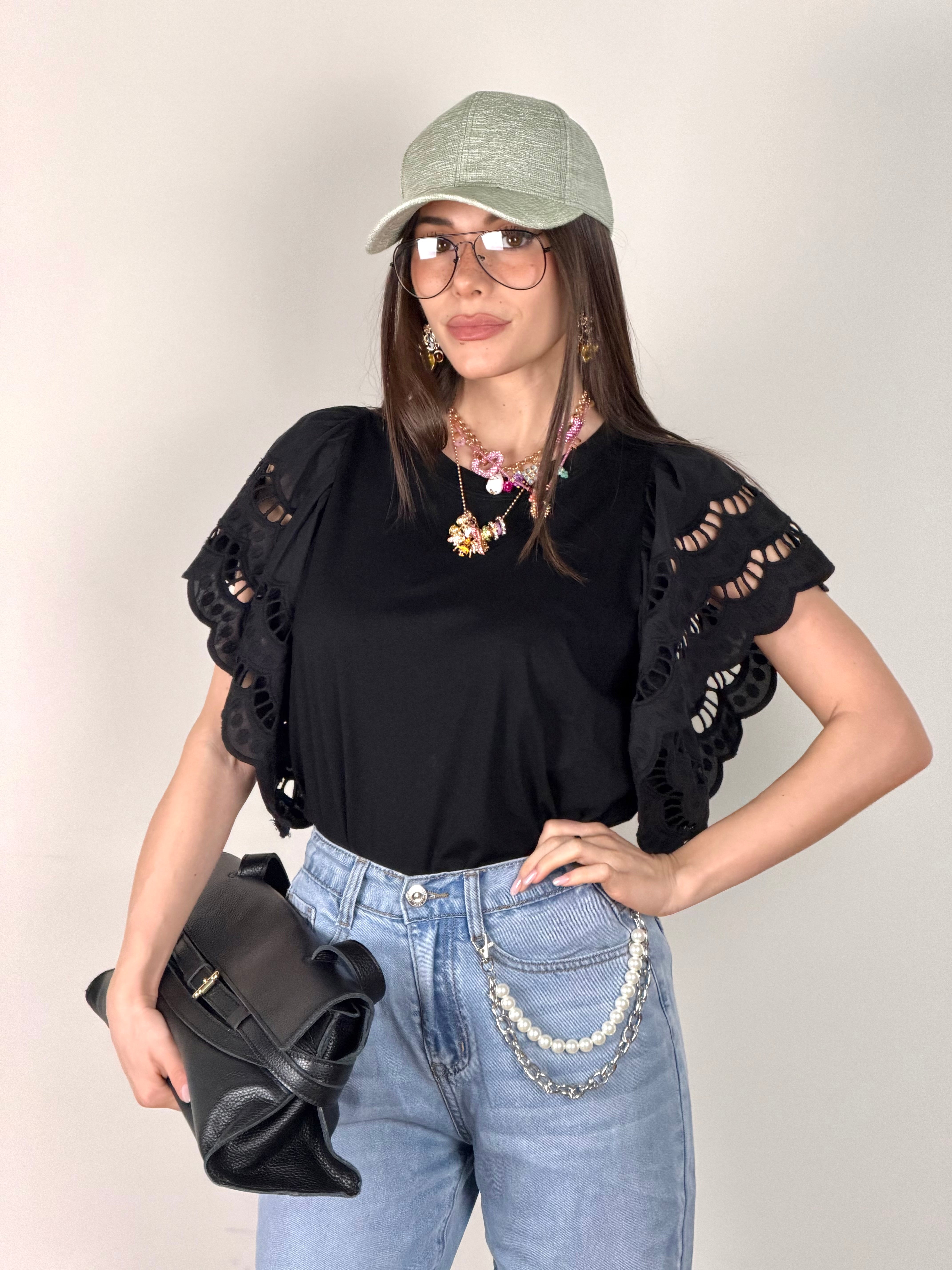 Maglia maxi volant nero