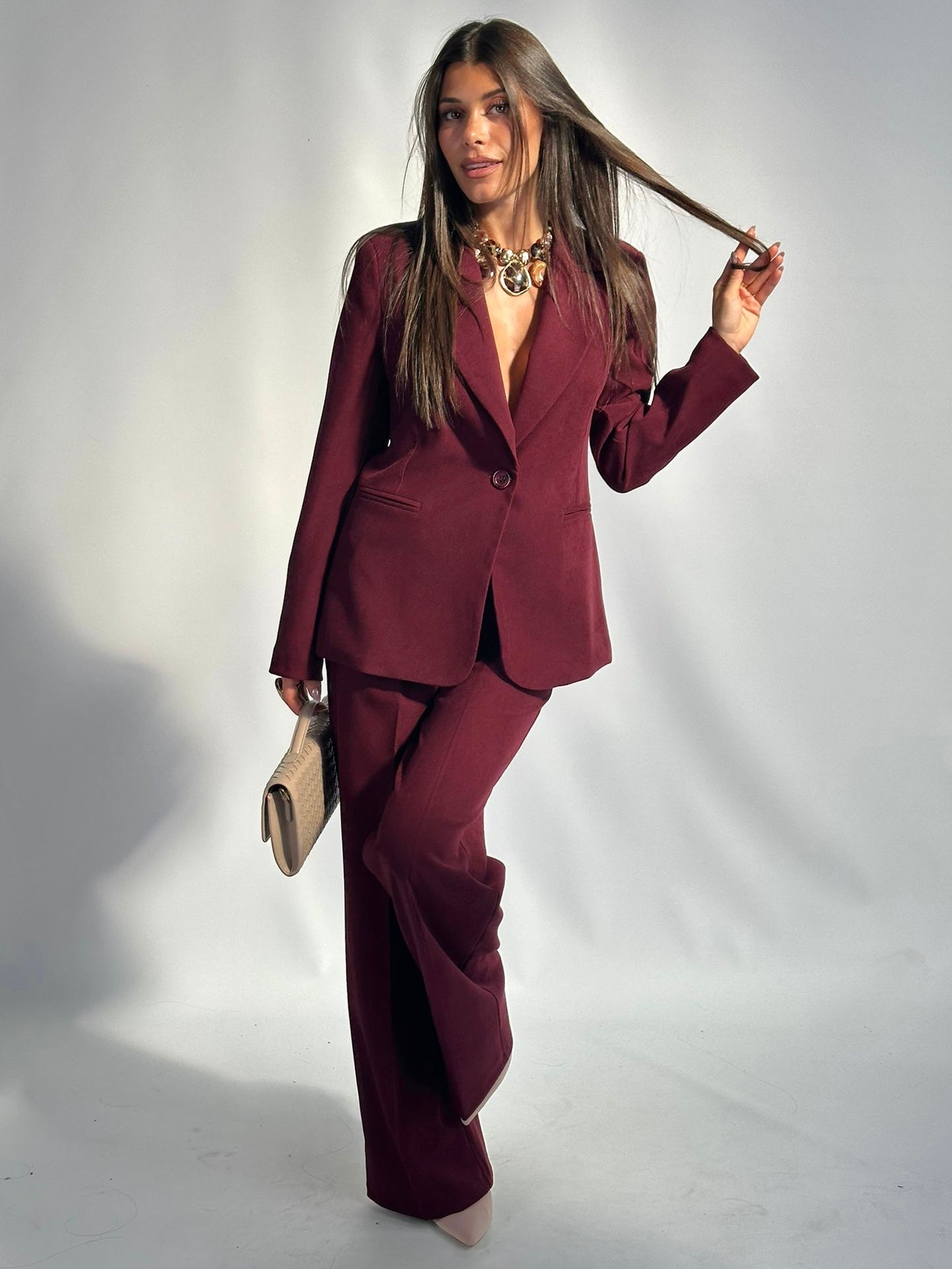 Completo velluto palazzo bordeaux