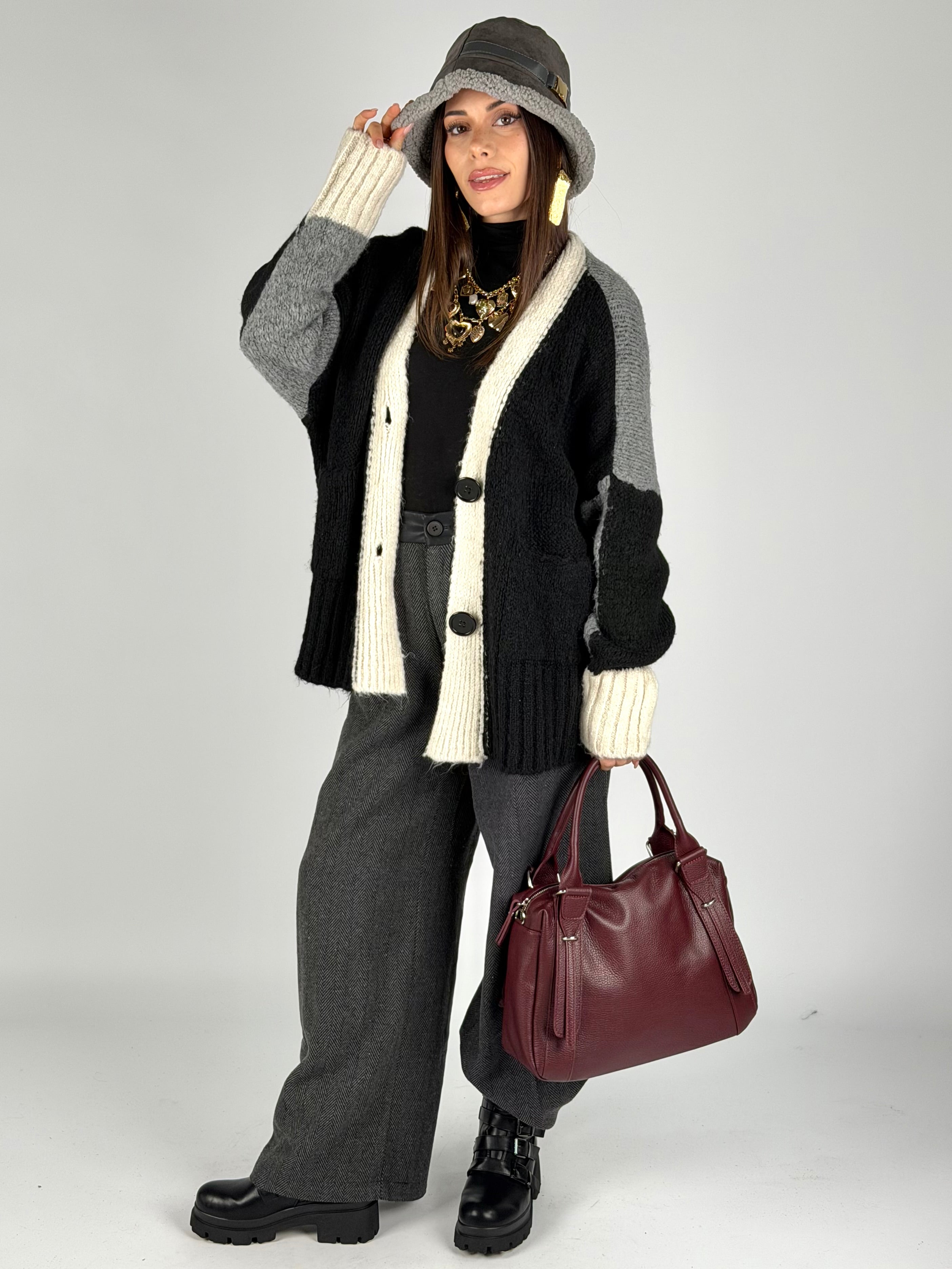 Cardigan due colori nero