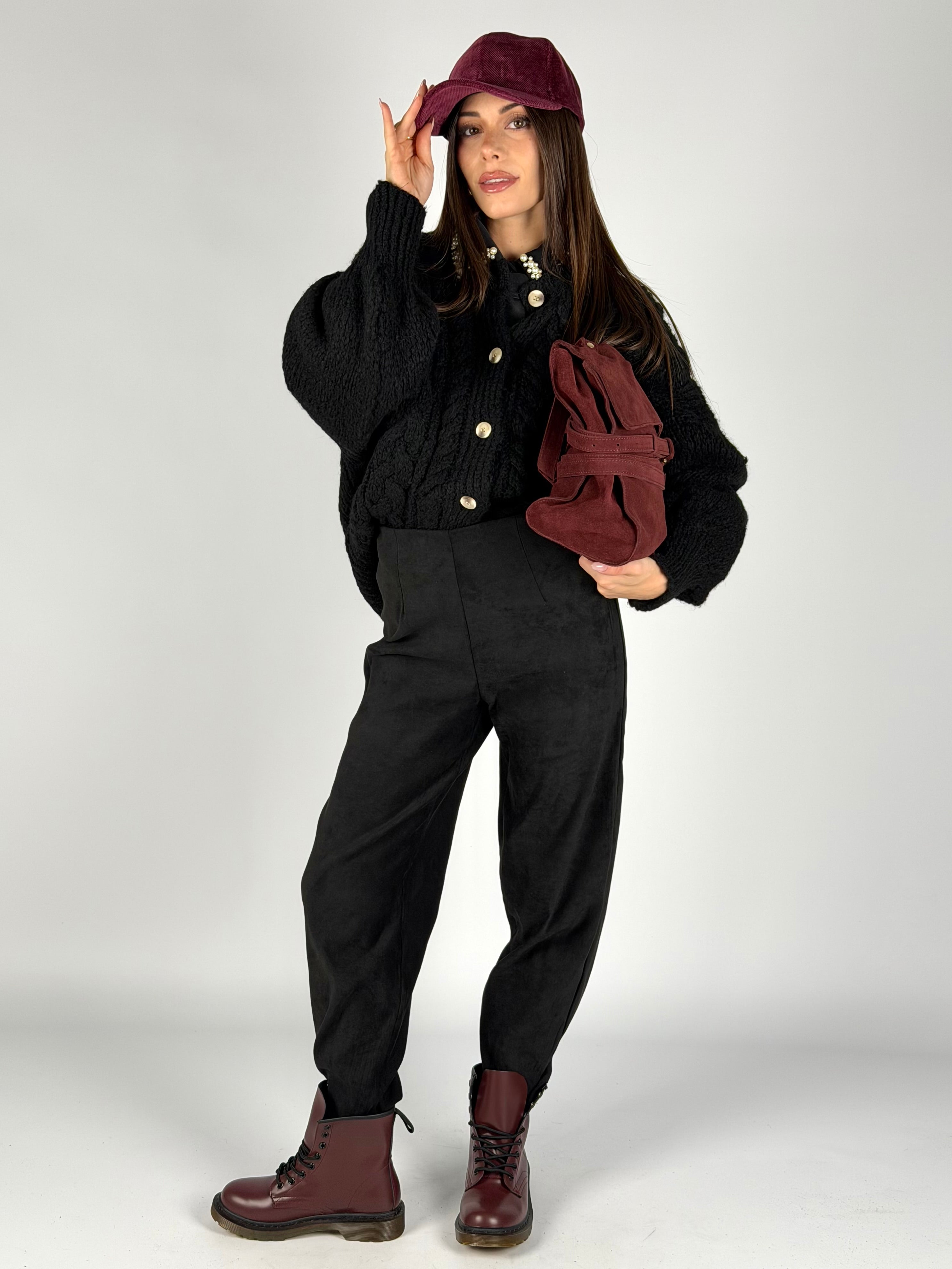 Maglia Cardigan bottoni treccia nero