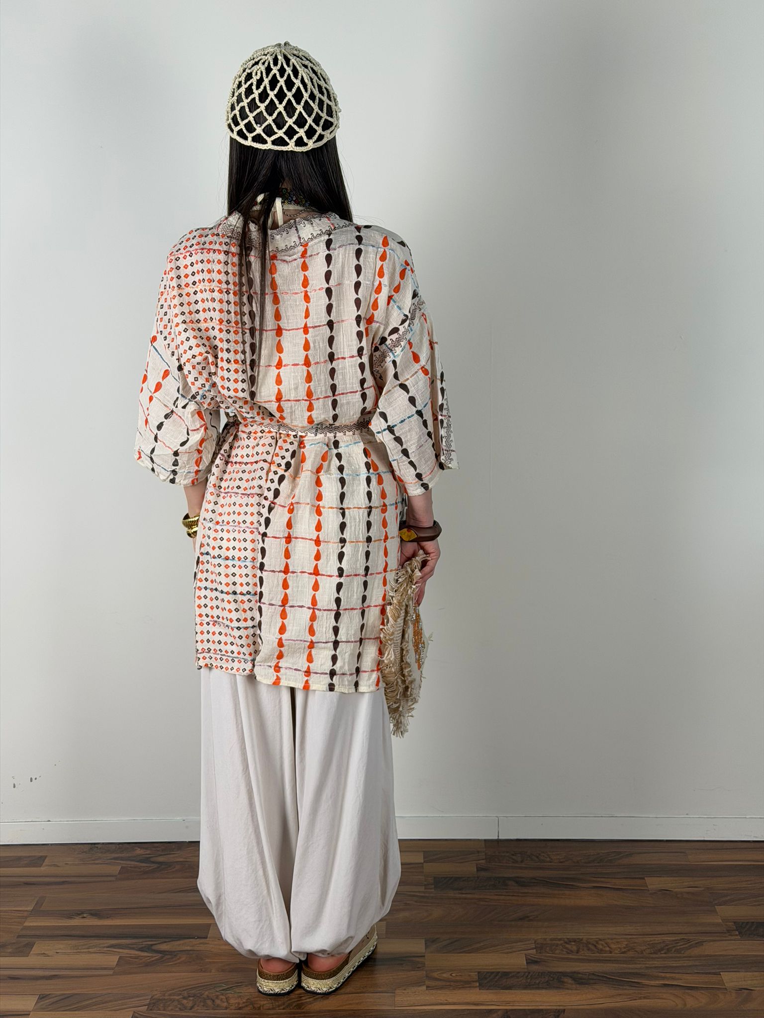 Kimono ricami beige arancio