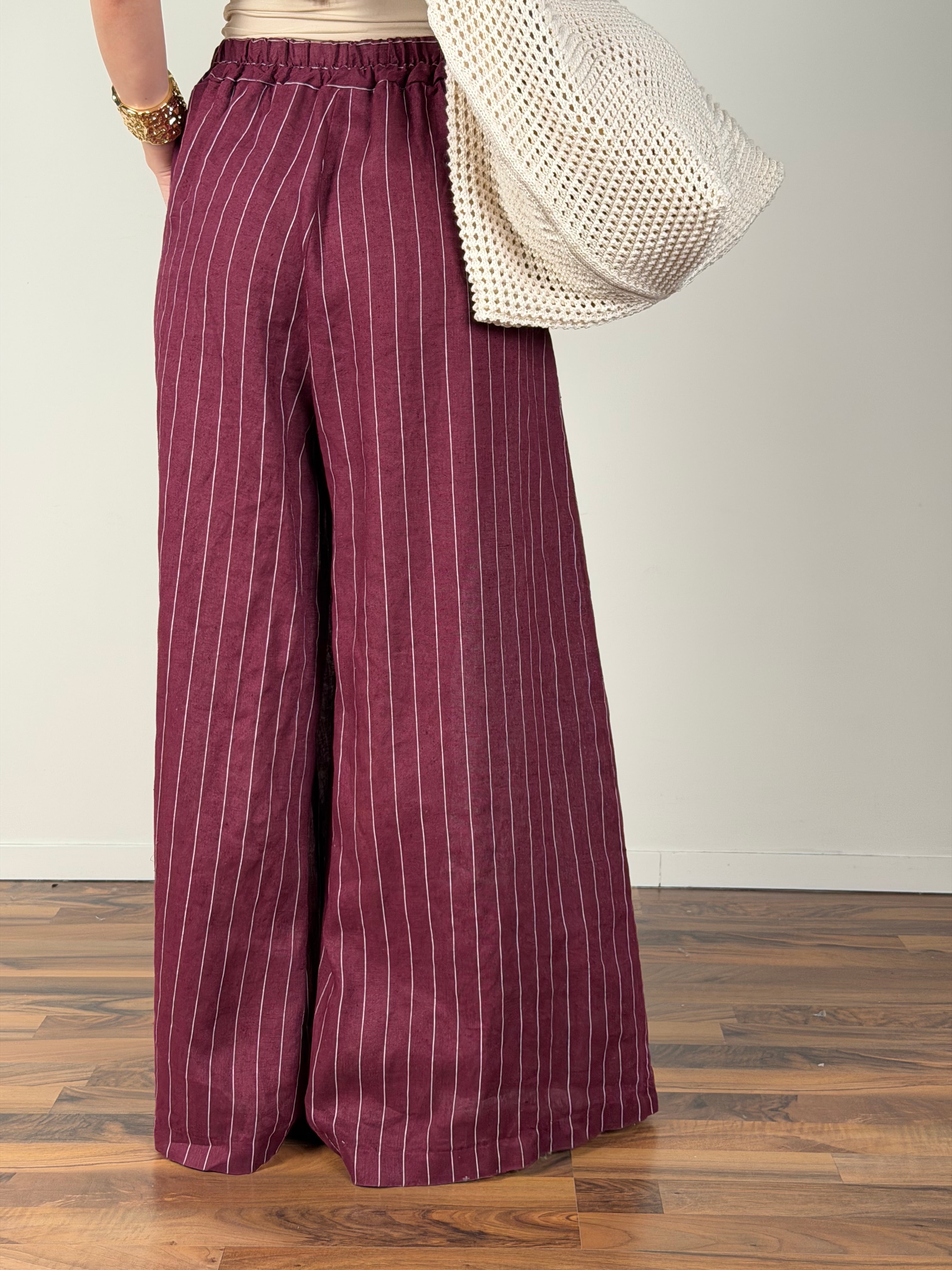 Pantalone puro lino Margot bordeaux