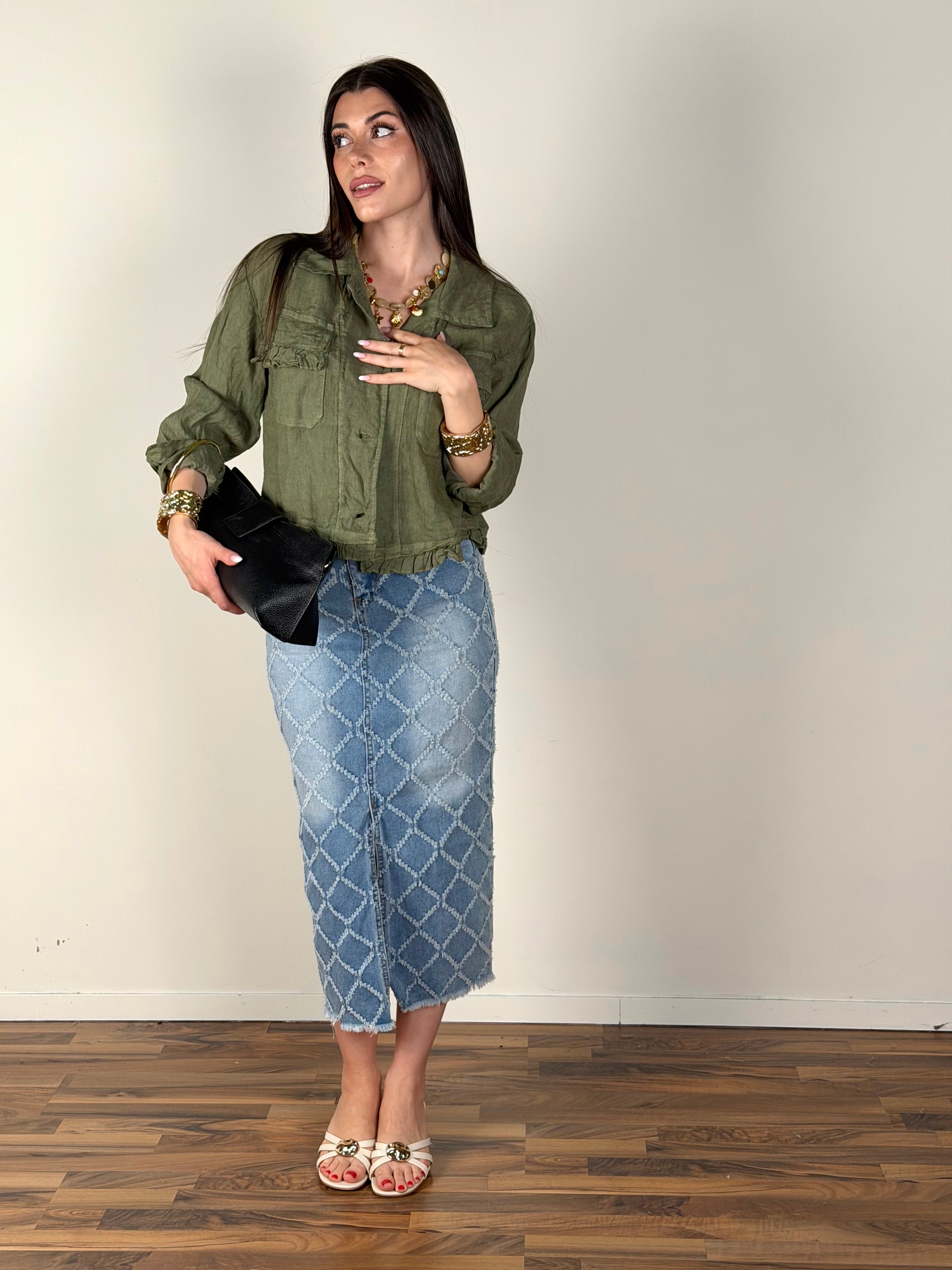Camicia puro lino Glamour verde