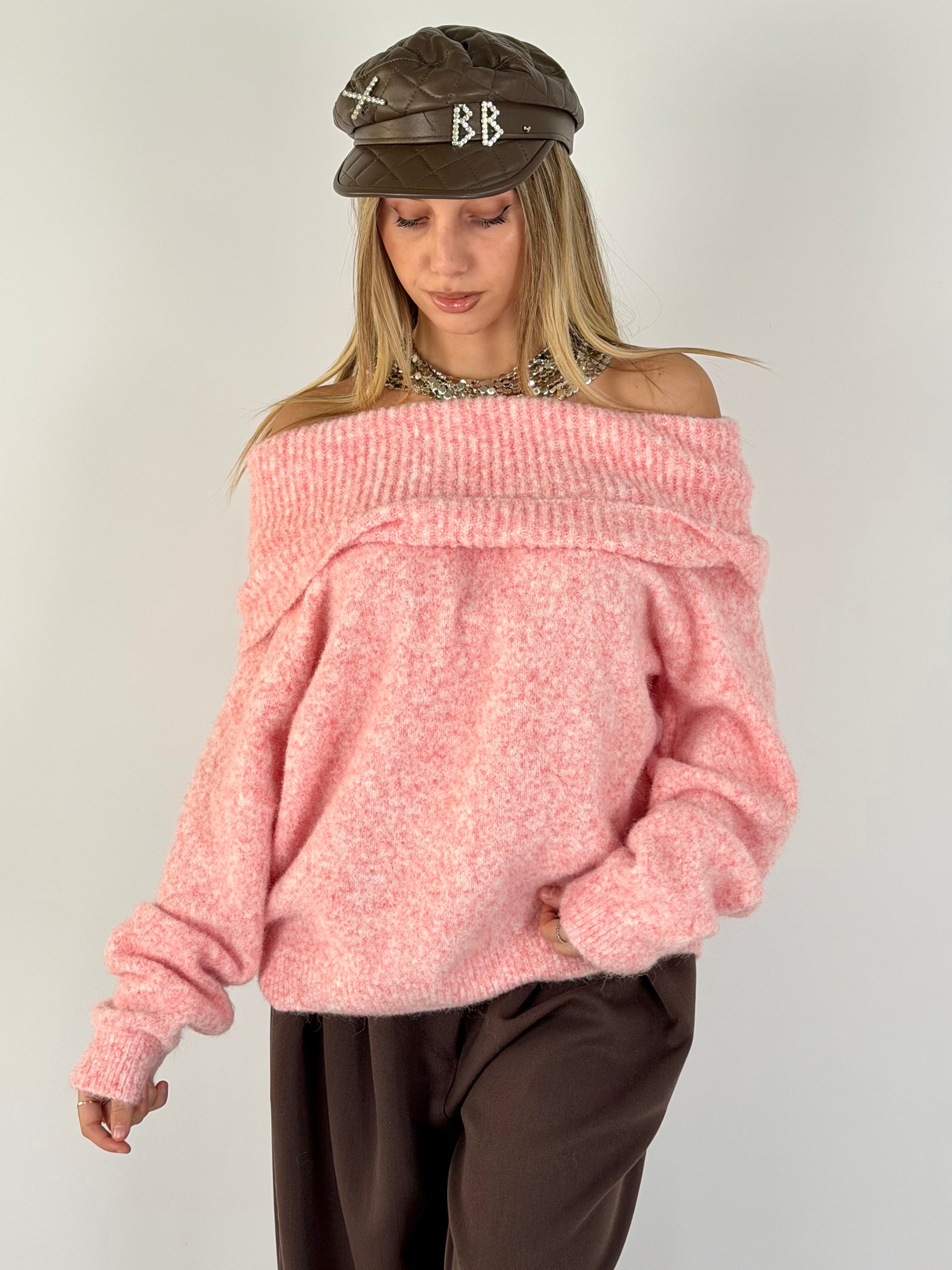 Maglia scollo a barca rosa