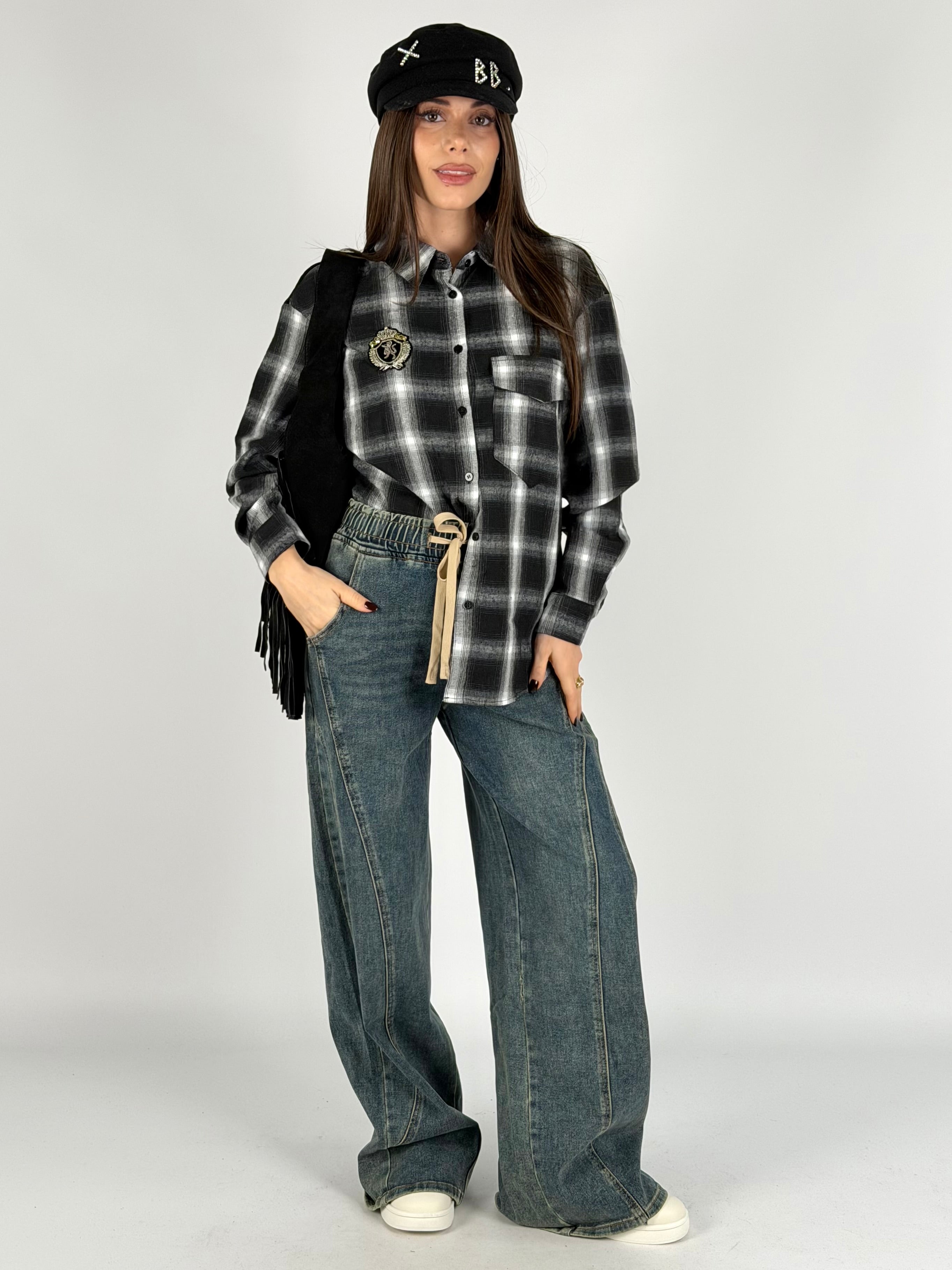 Camicia a quadri bianca e nera