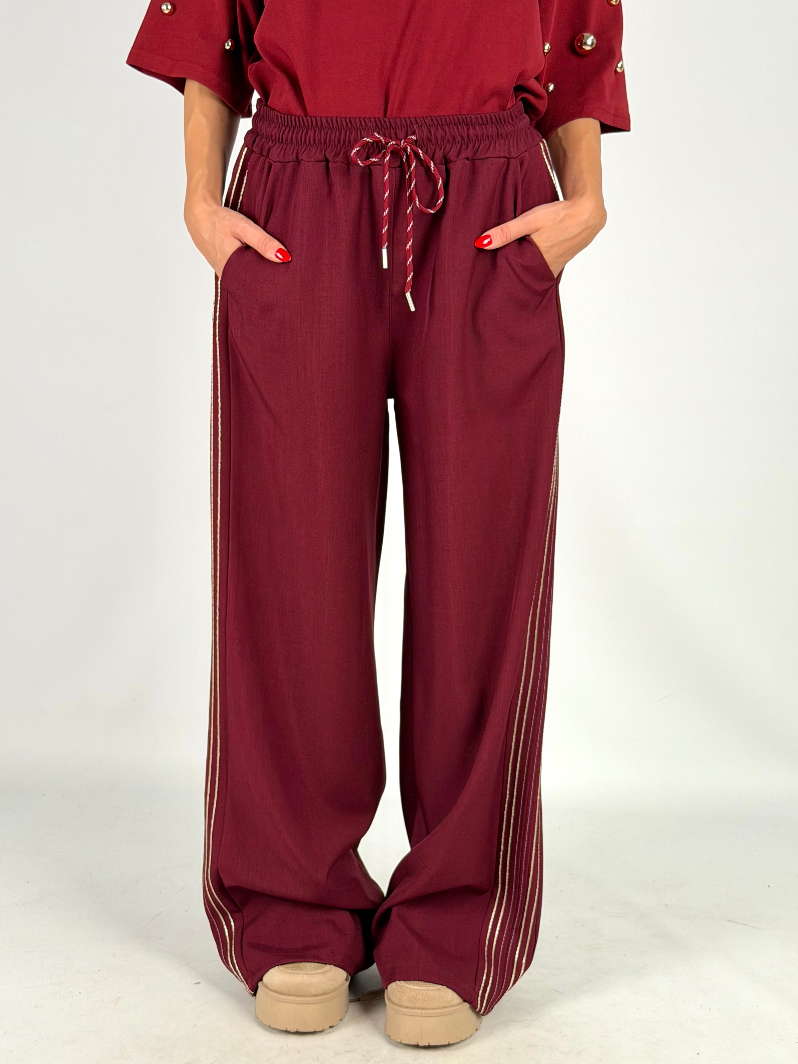Pantalone righe bordeaux
