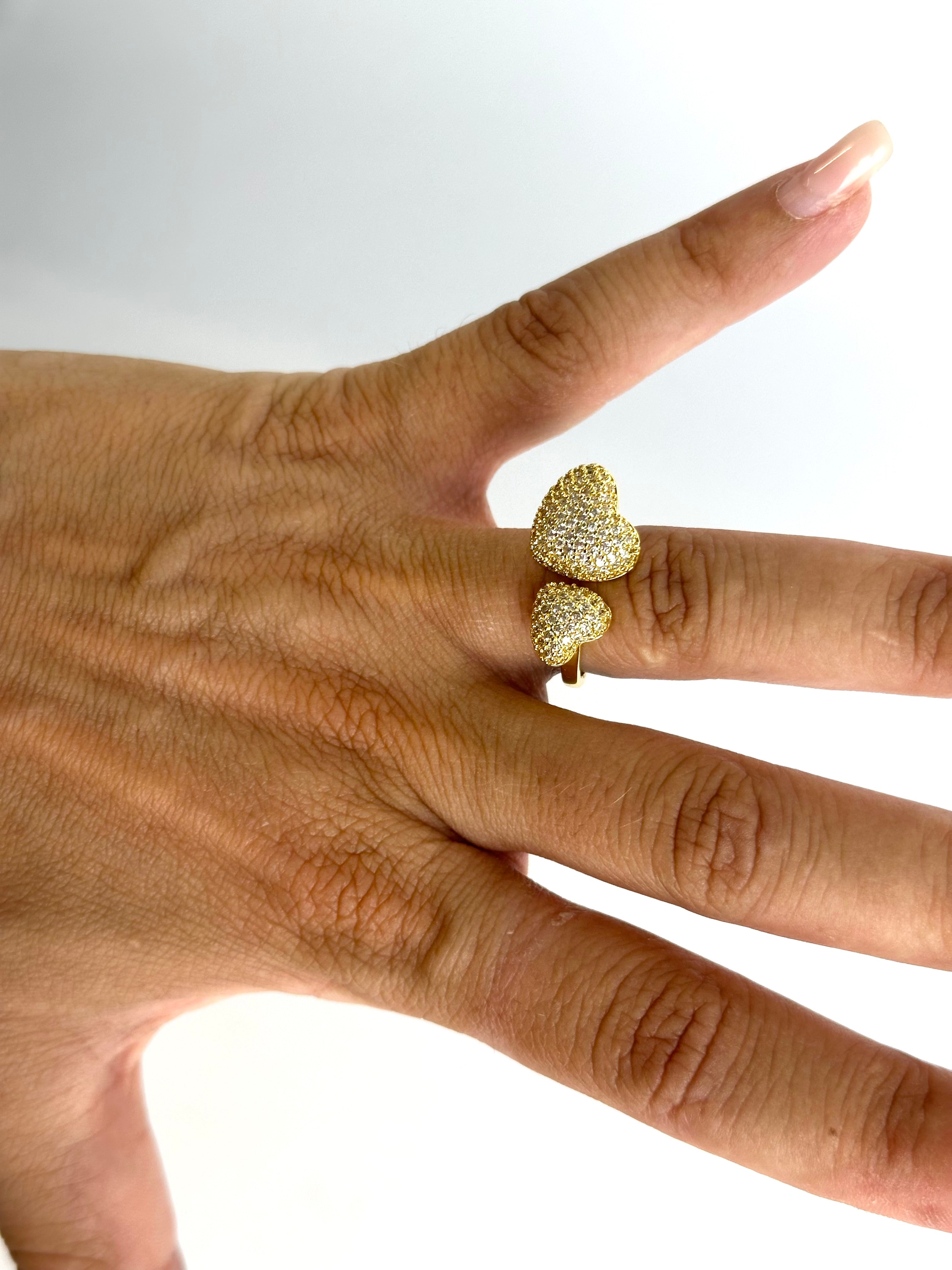 Anello maxi doppio cuore luce