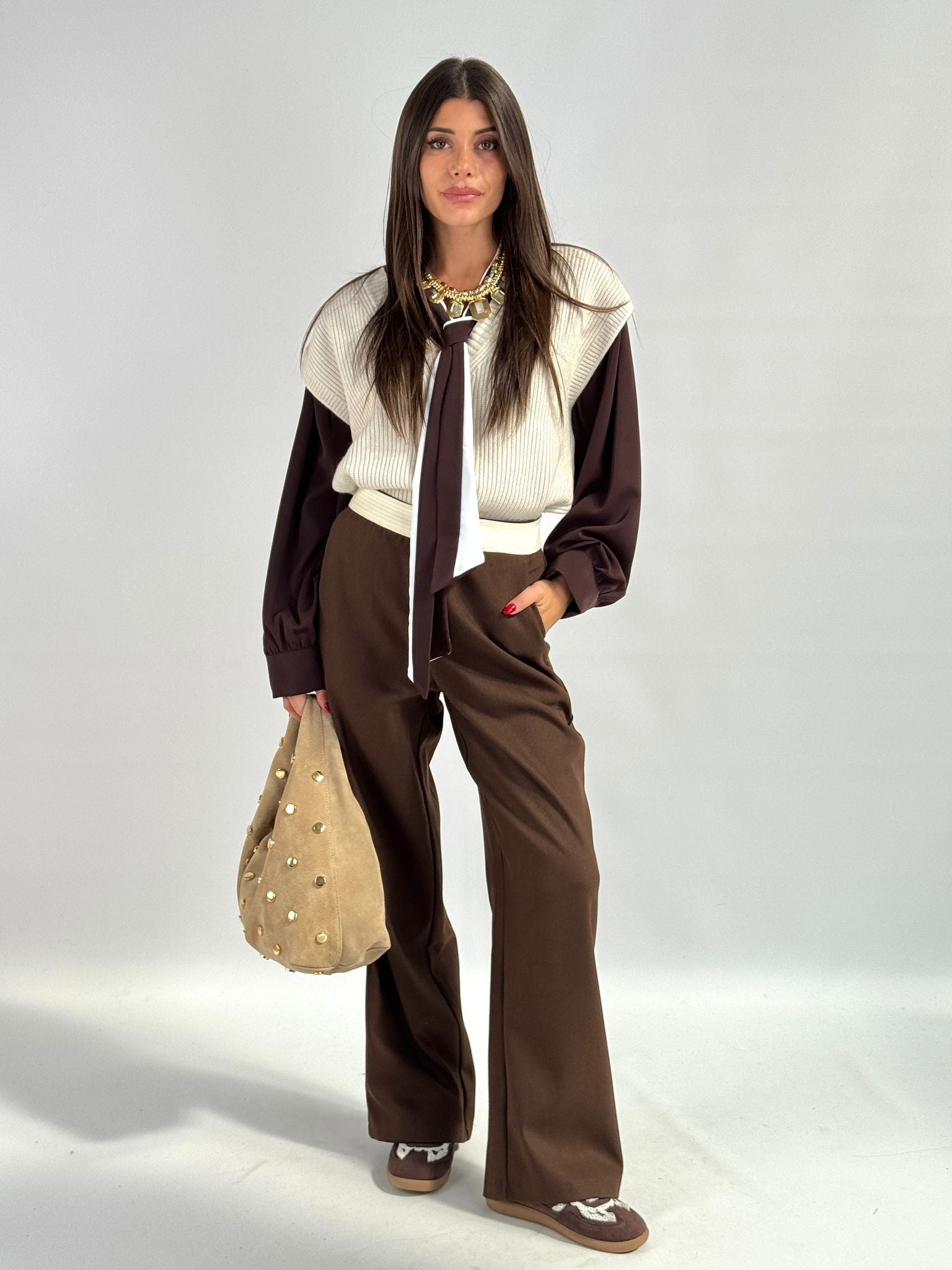 Gilet scollo a V beige