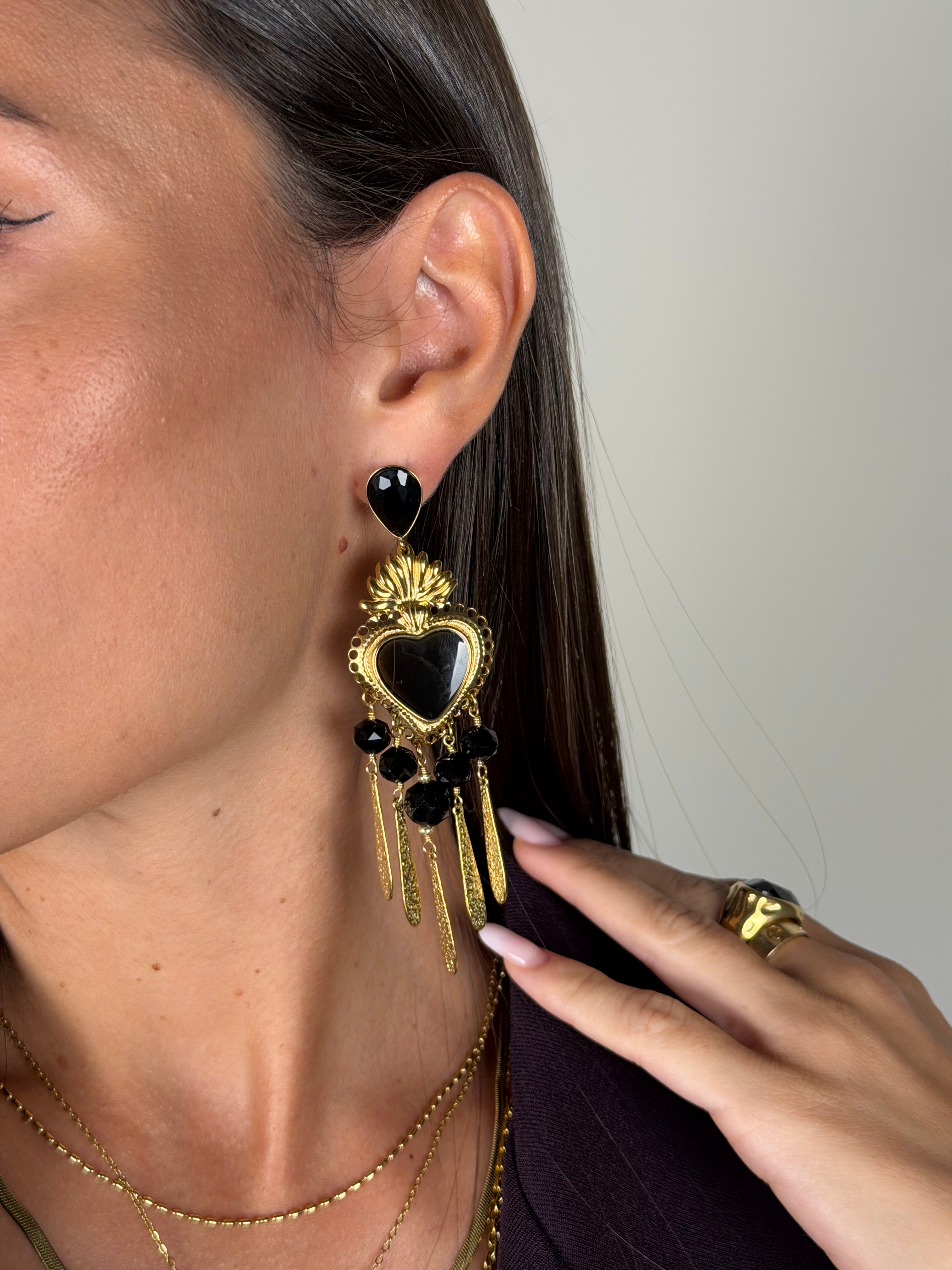 Orecchini cuore nero - collezione passion