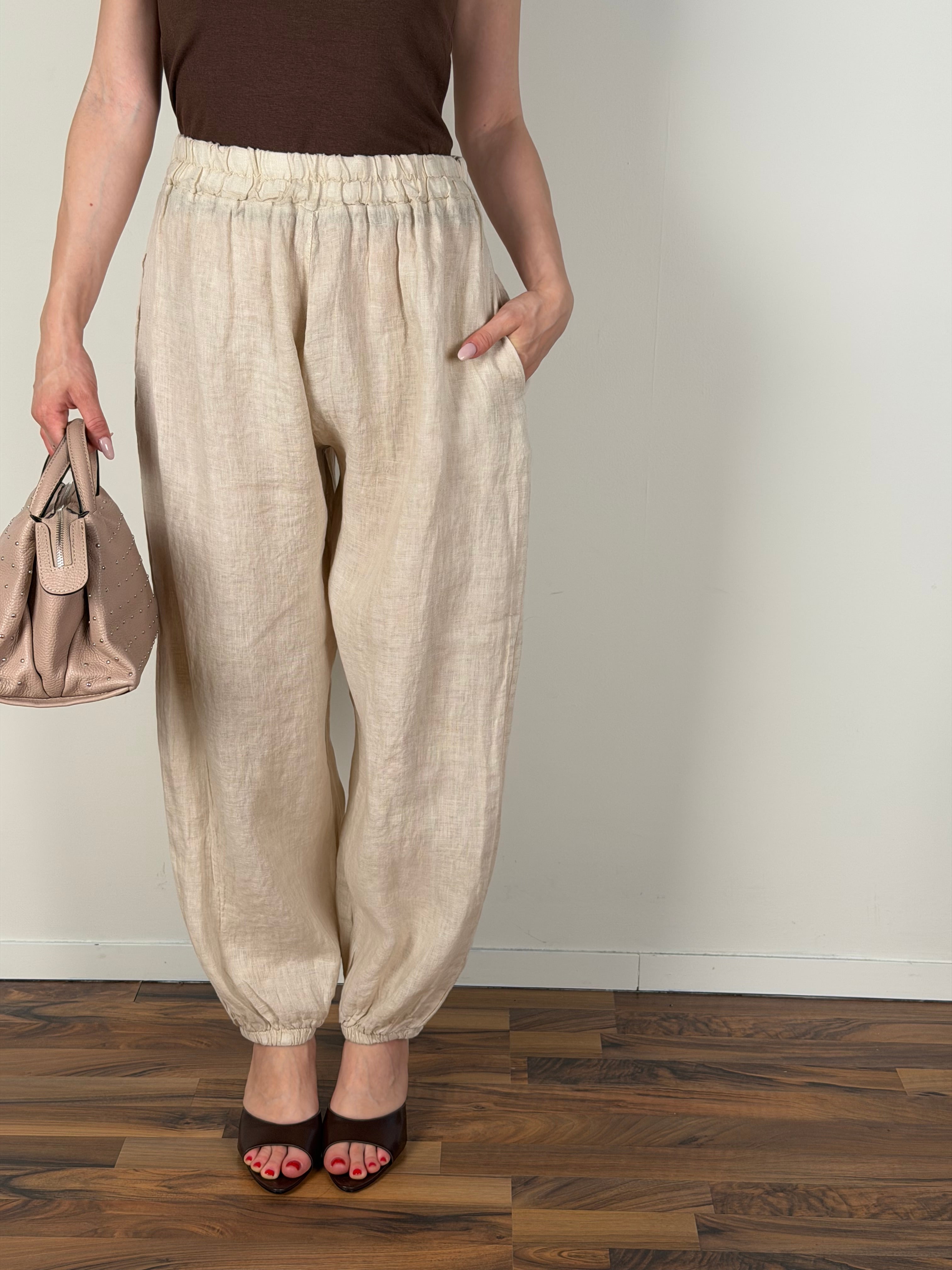 Pantalone lino Fiona beige