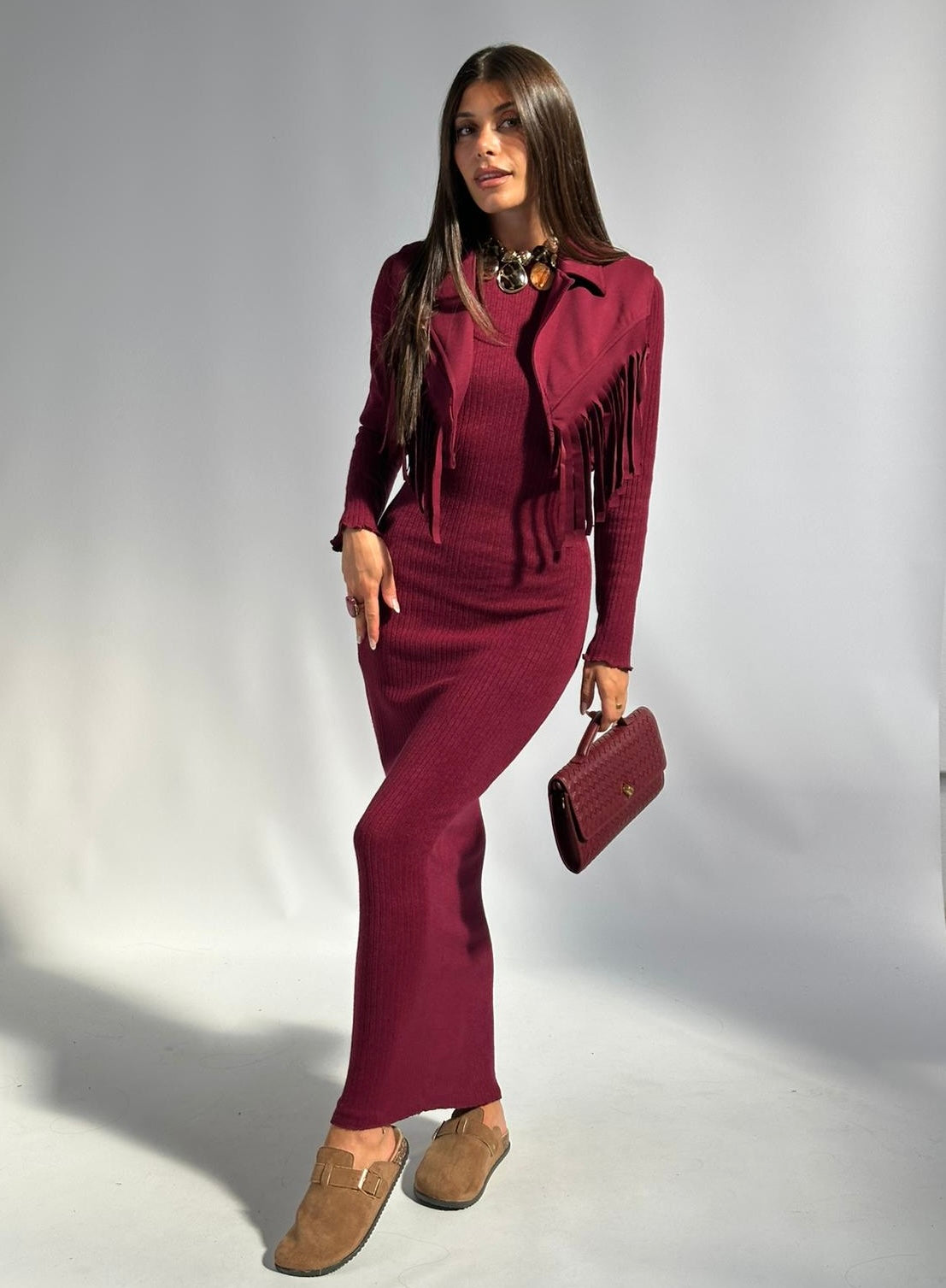 Abito + gilet frange bordeaux
