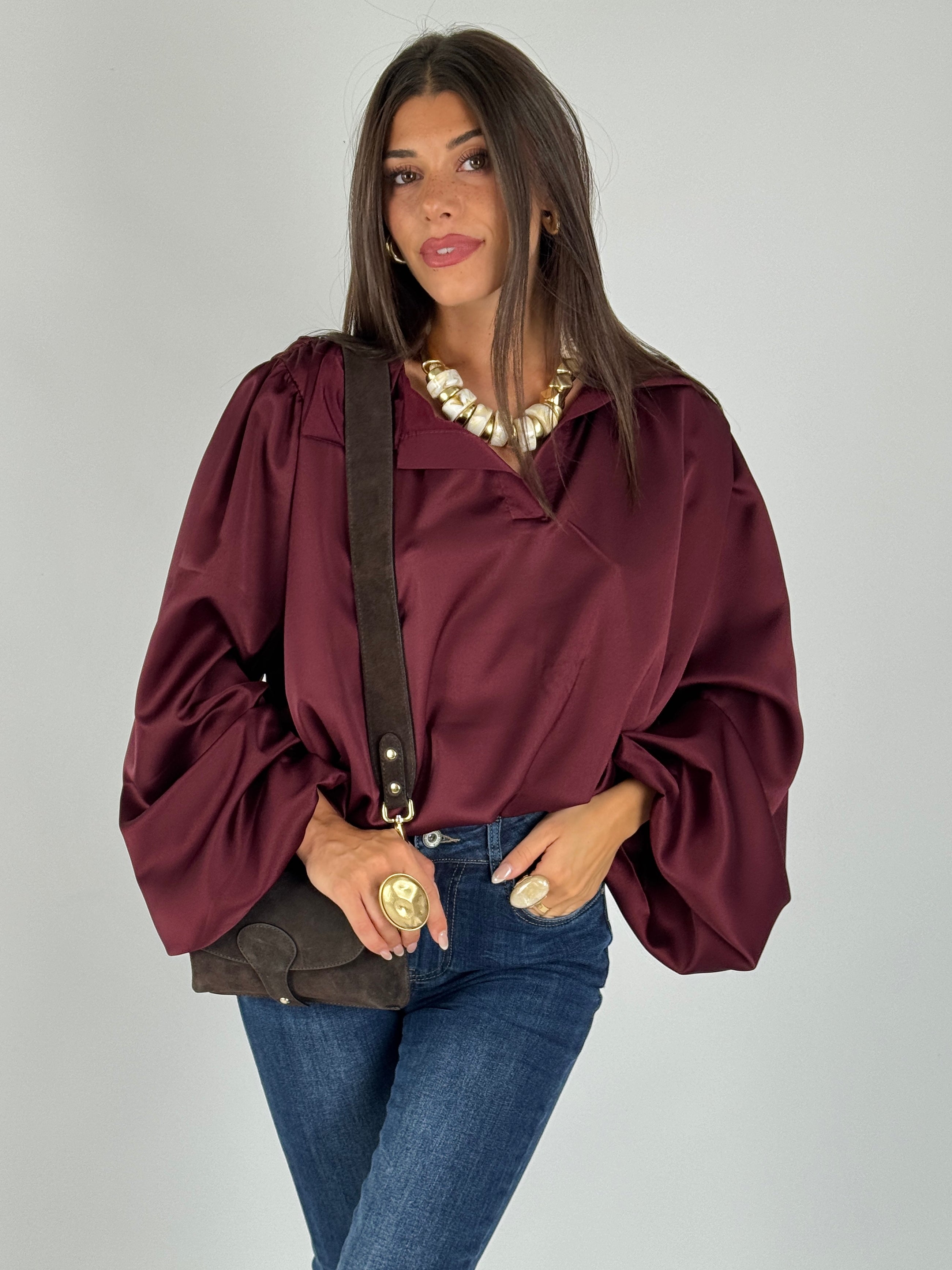 Camicia a sbuffo bordeaux