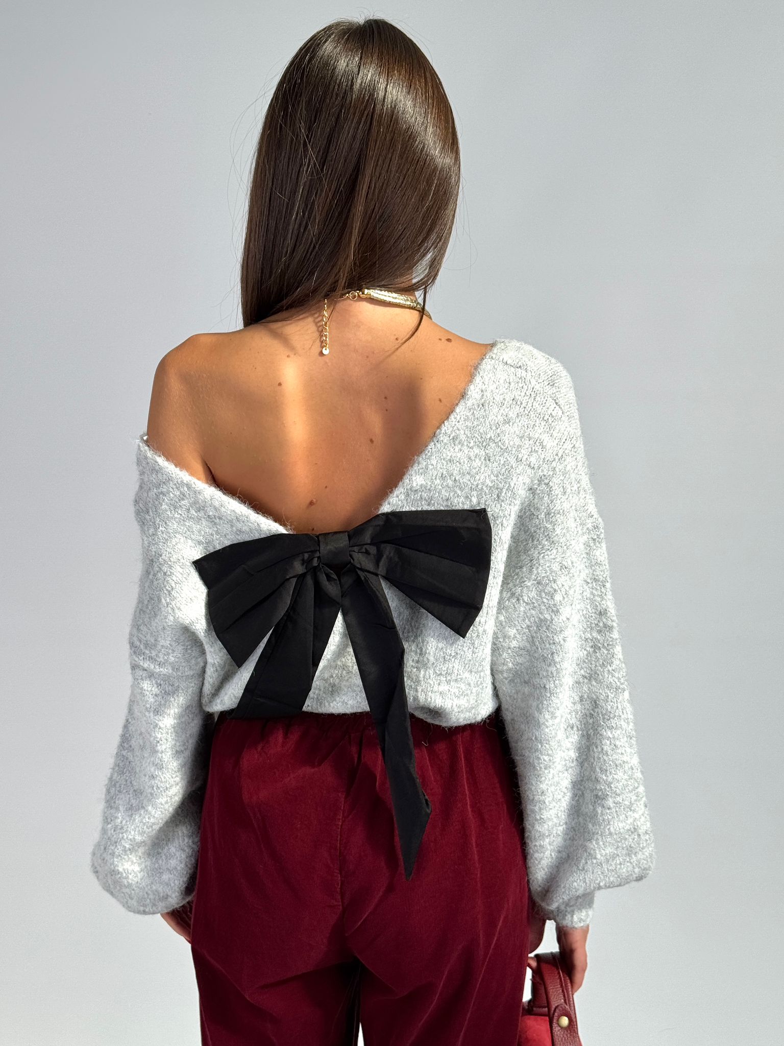 Maglioncino fiocco grigio