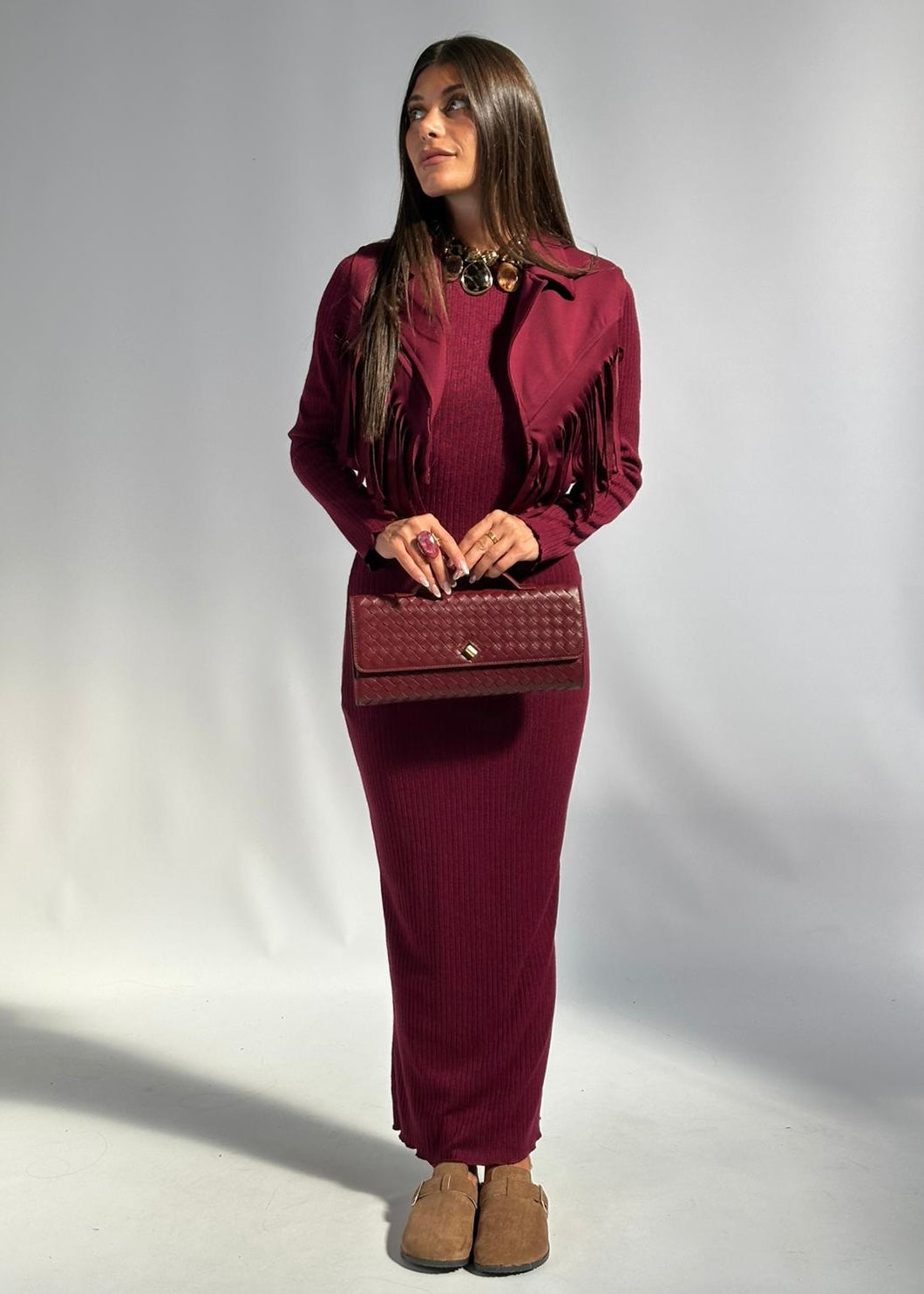 Abito + gilet frange bordeaux