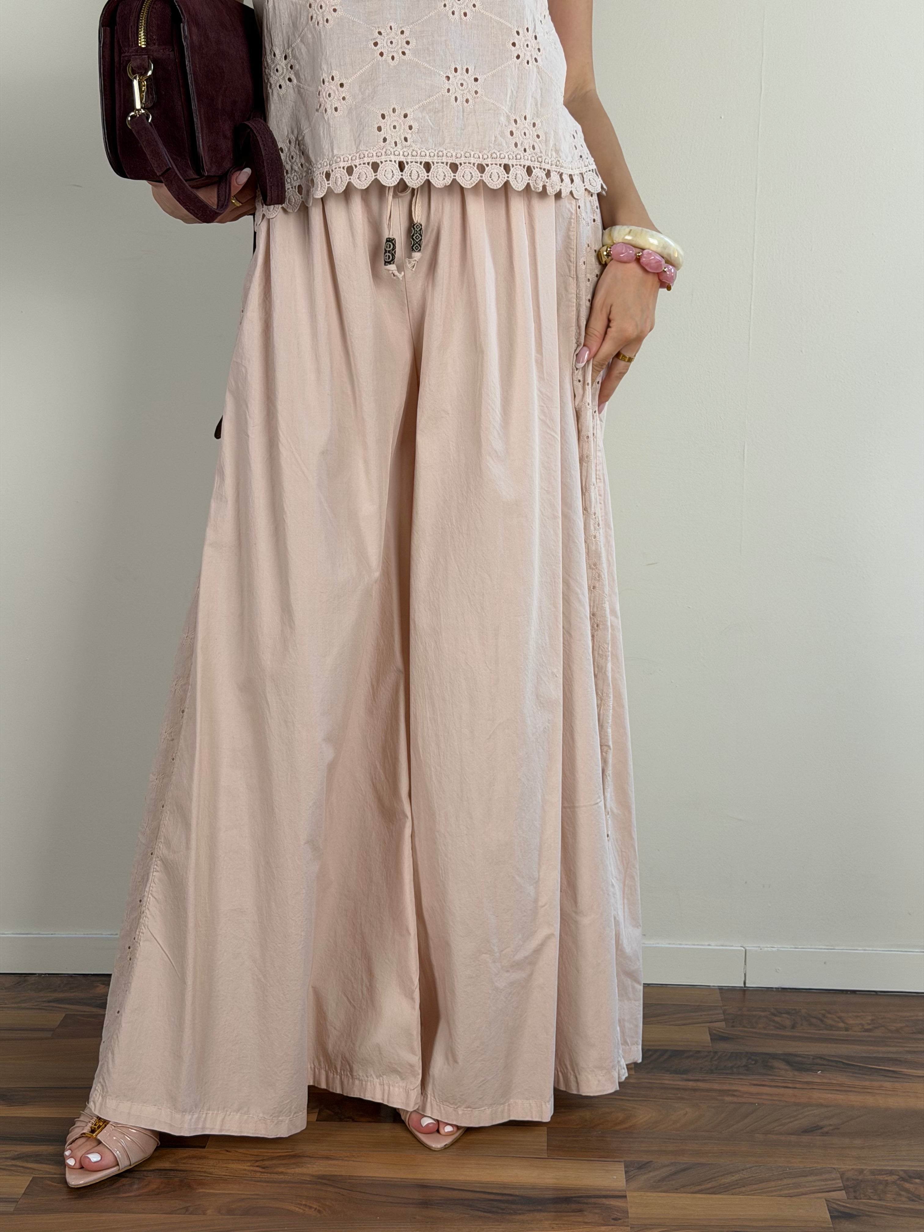 Pantalone colors pizzo sangallo rosa