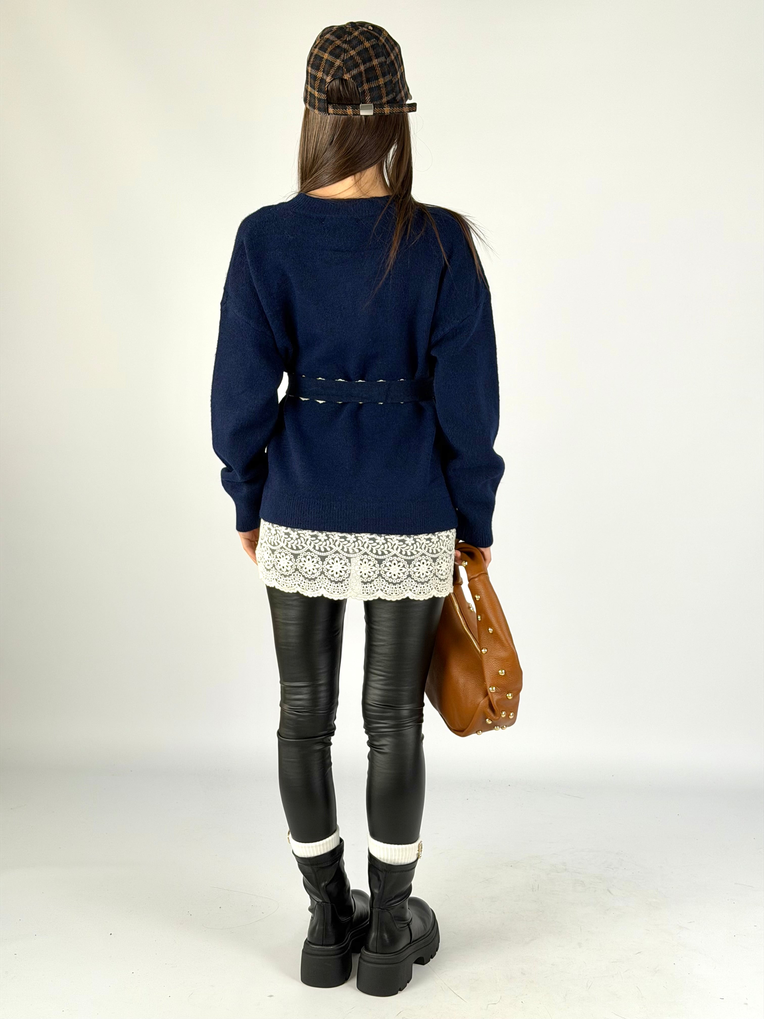 Maglia cintura ricami blu