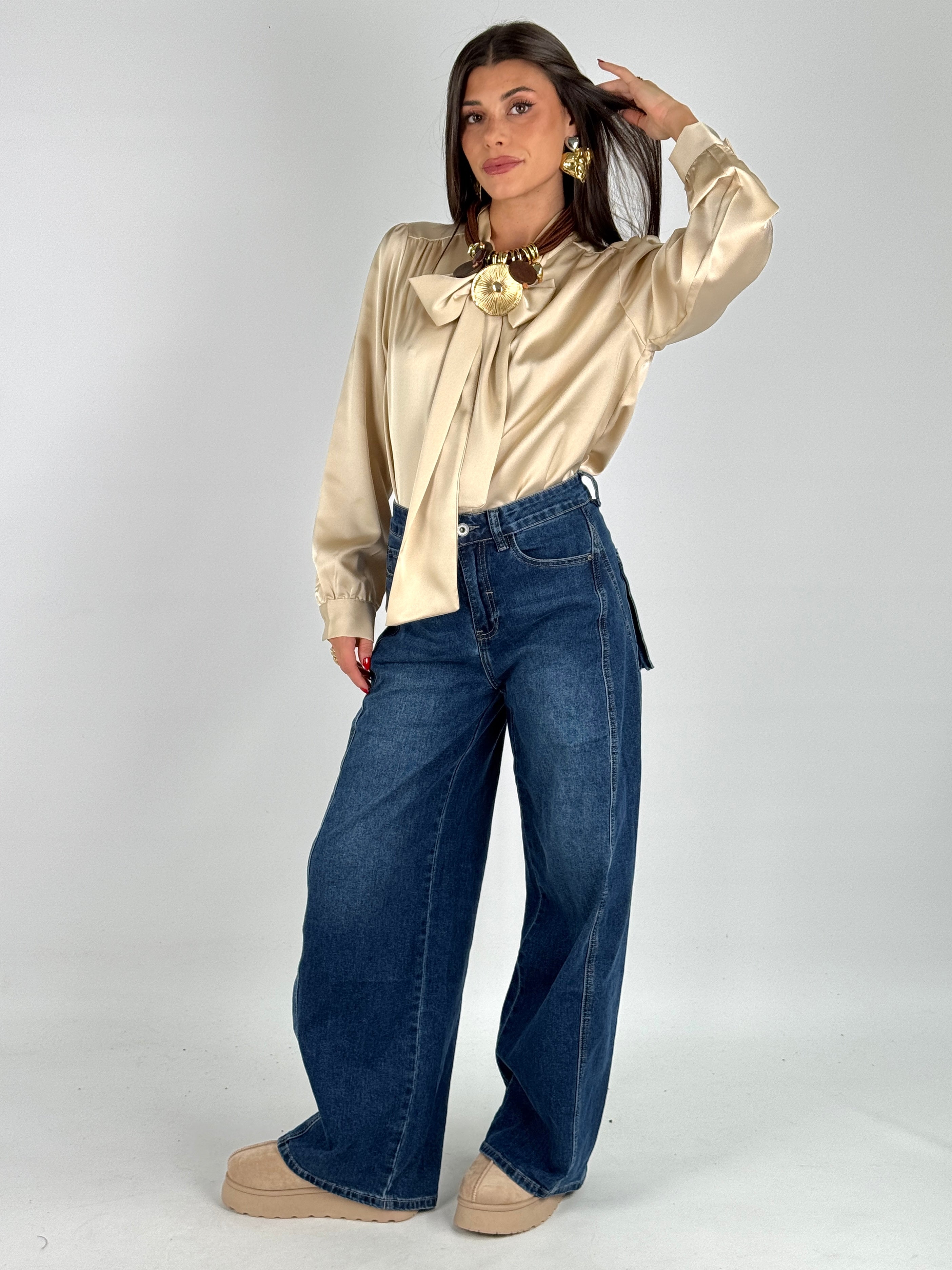 Camicia monocolore fiocco beige