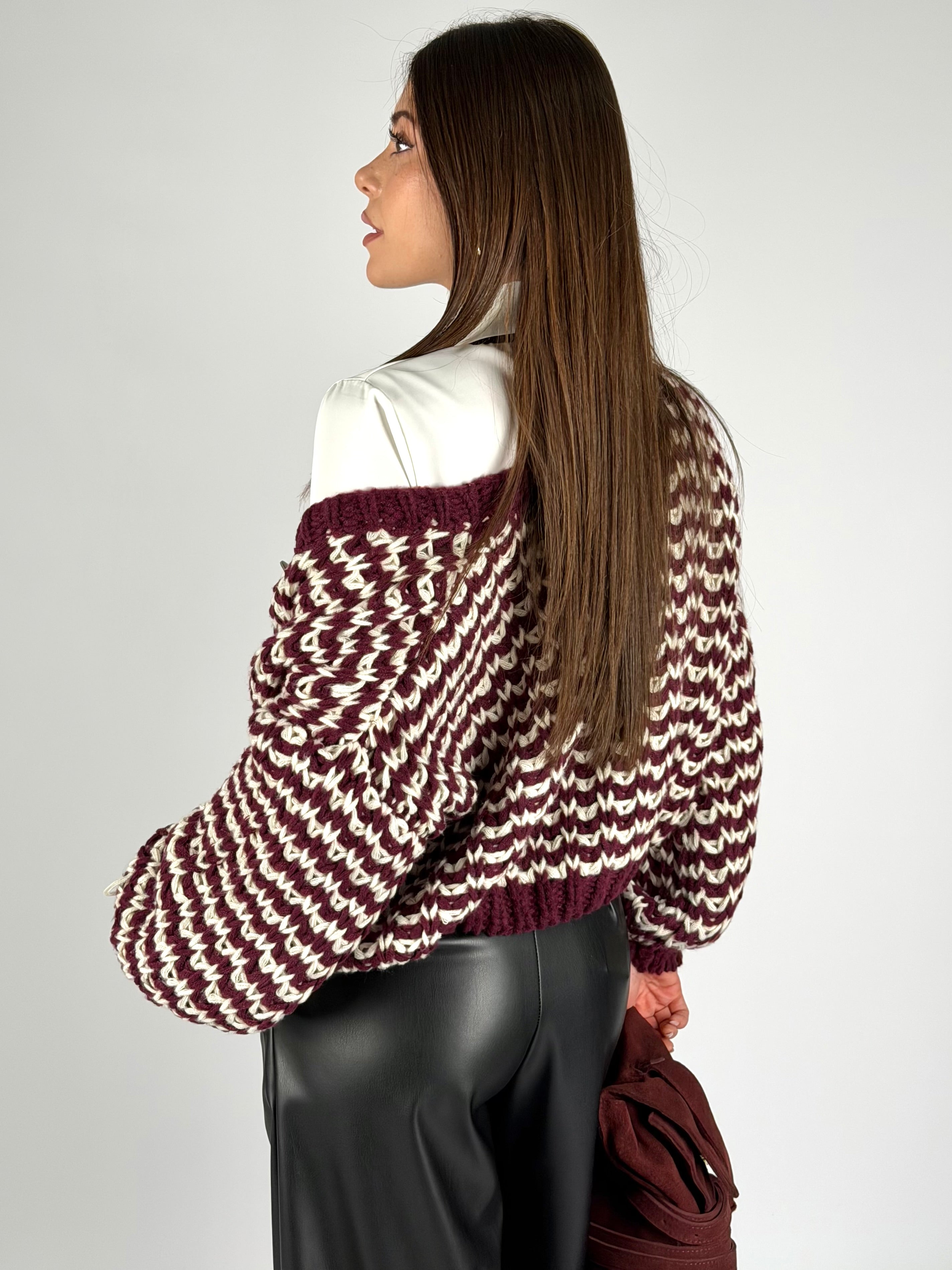 Maglione zig zag bordeaux