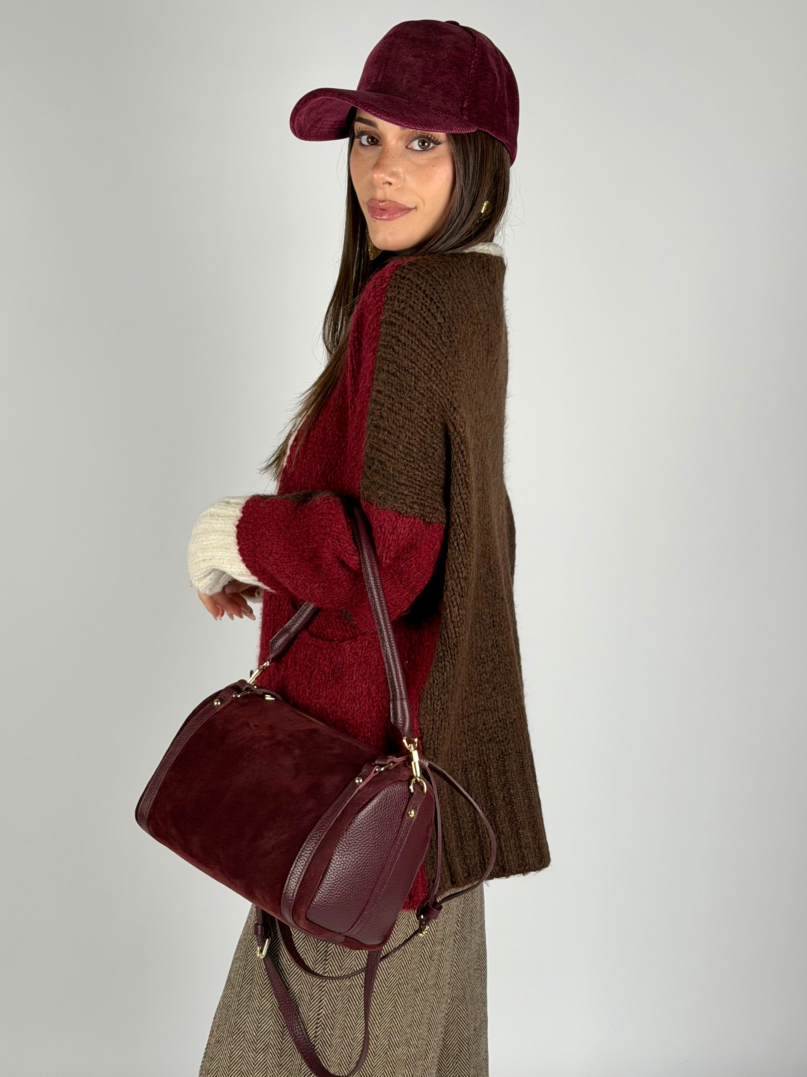 Cardigan due colori bordeaux