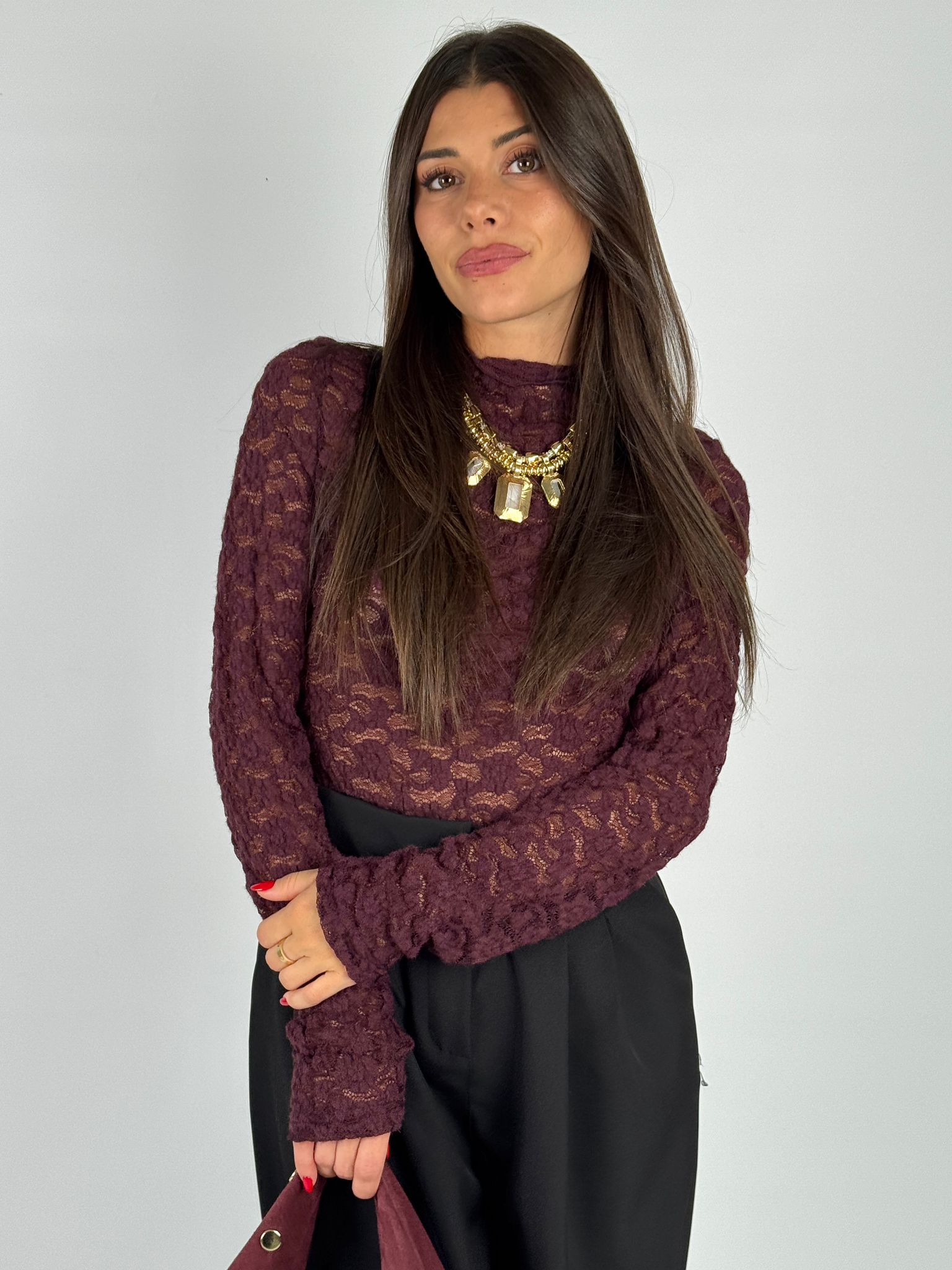 Maglia Lory pizzo bordeaux