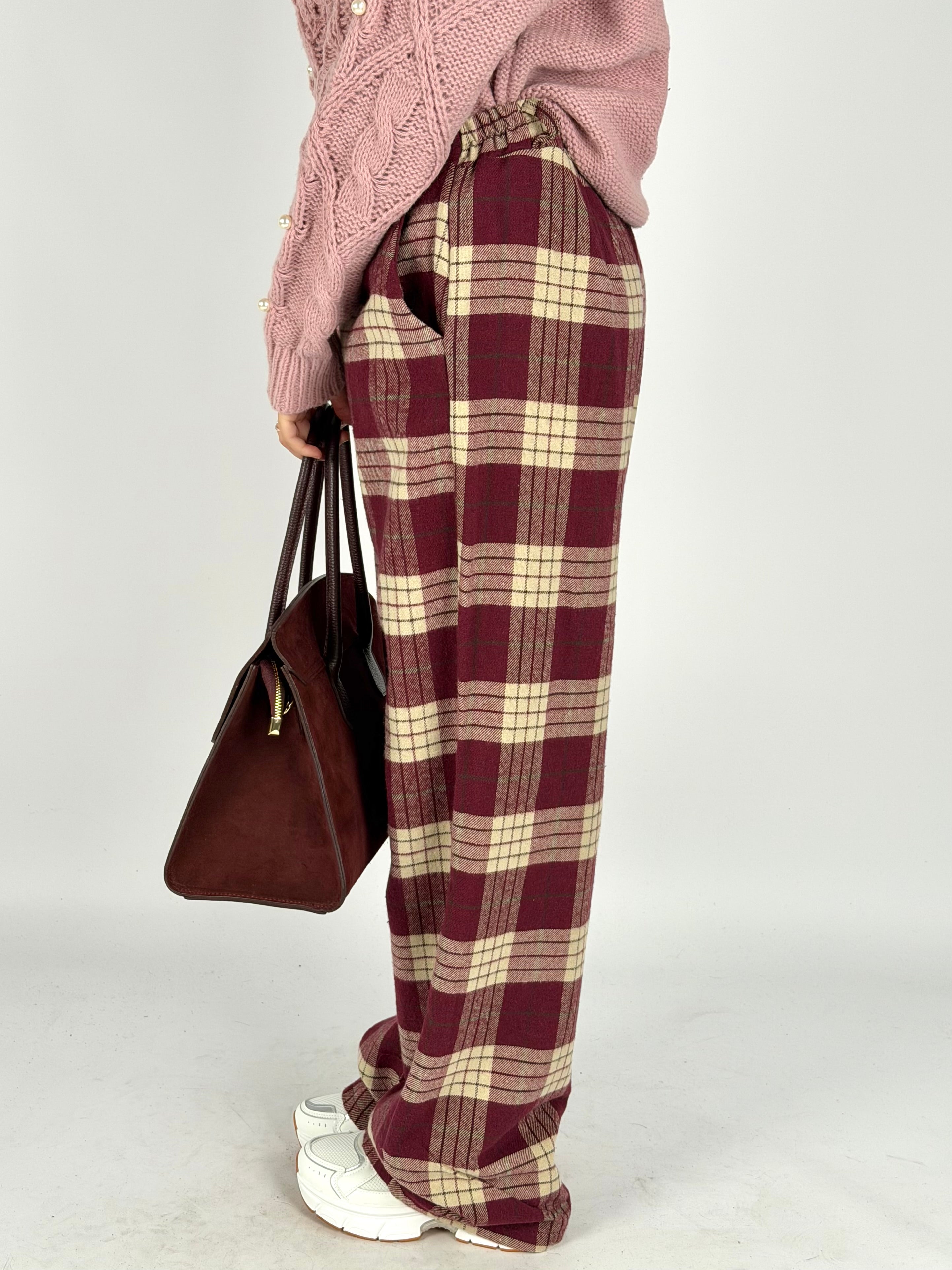 Pantalone check Perla bordeaux