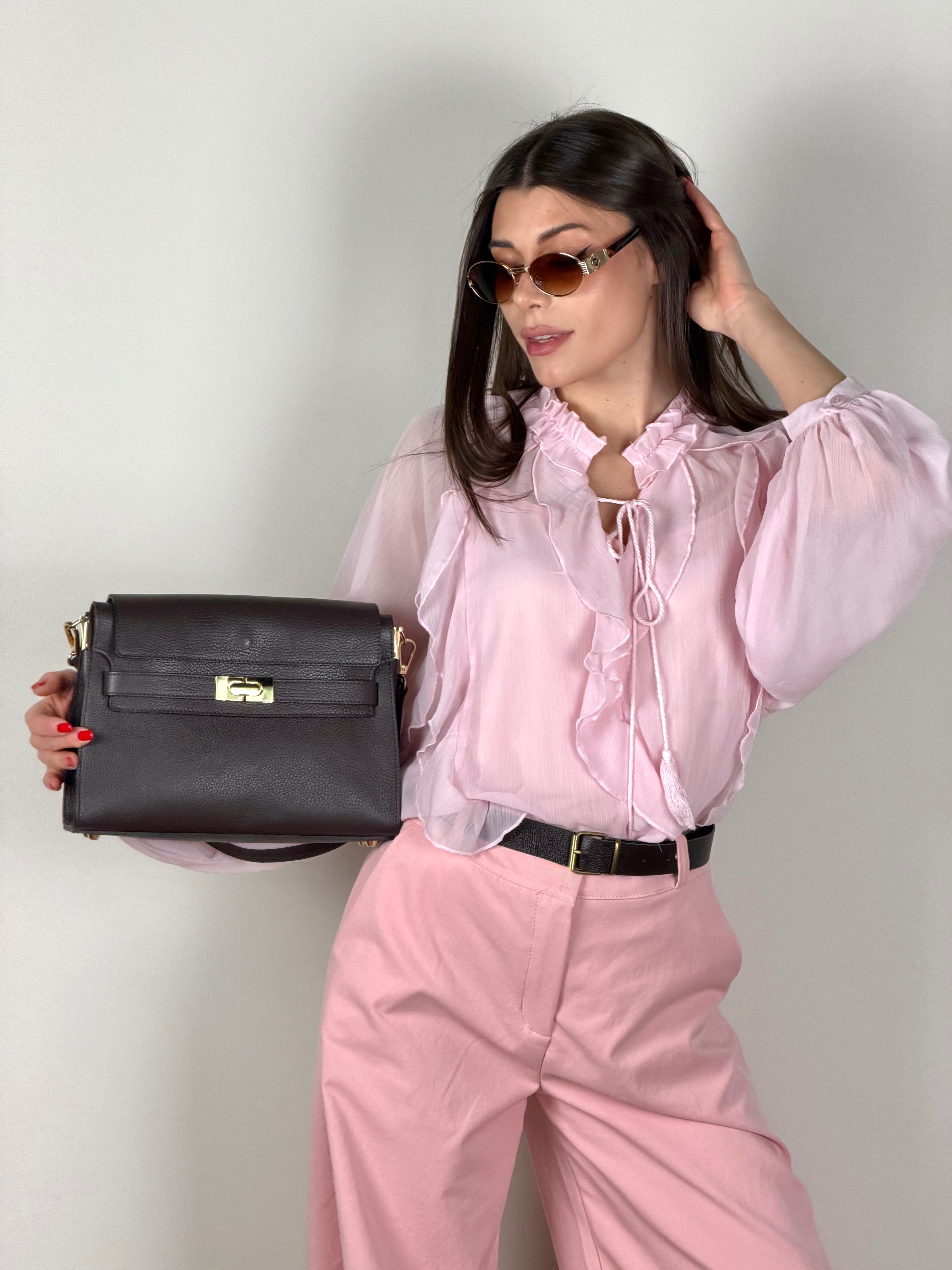 Camicia rouches rosa