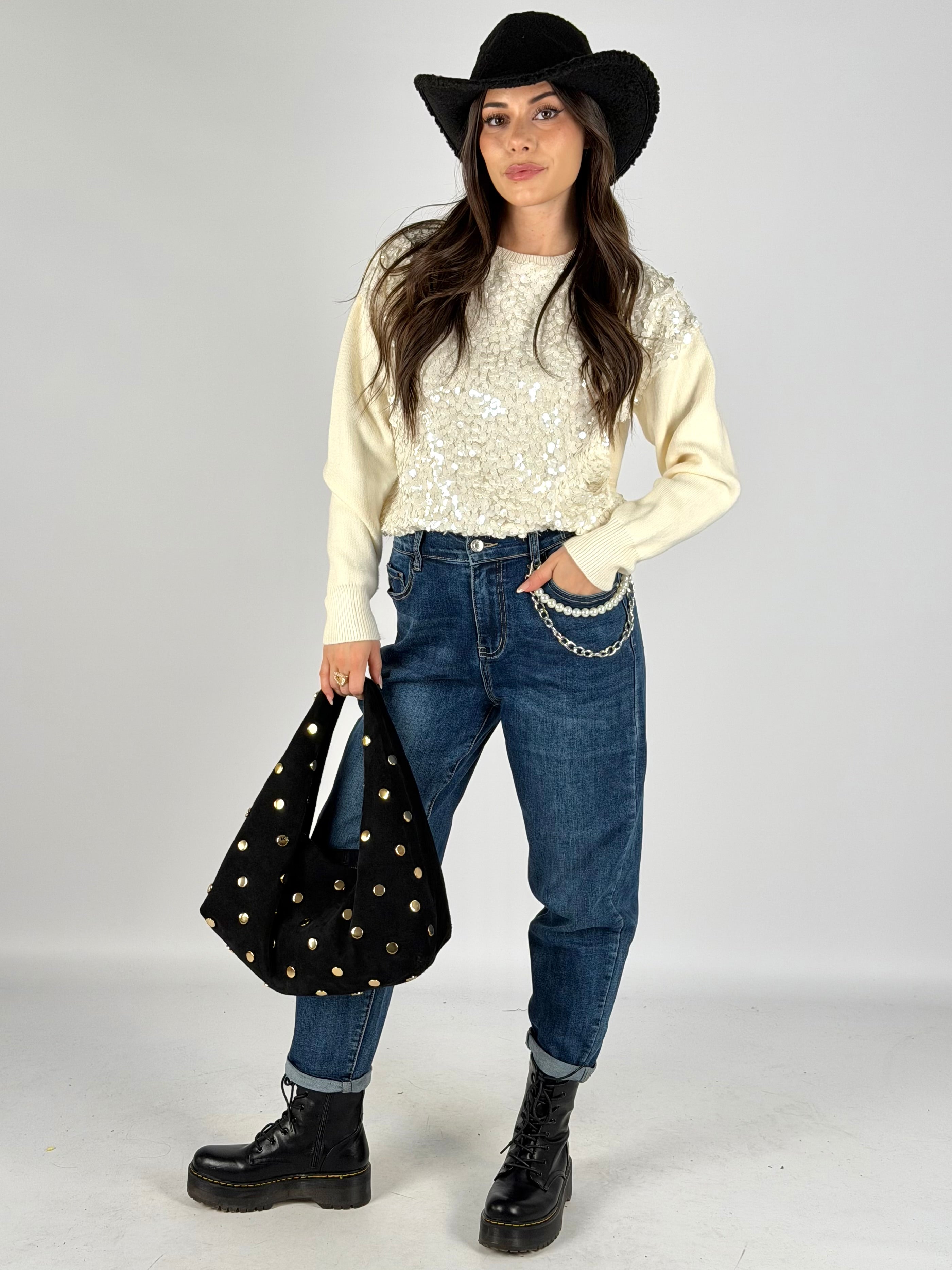 Jeans catena perla blu